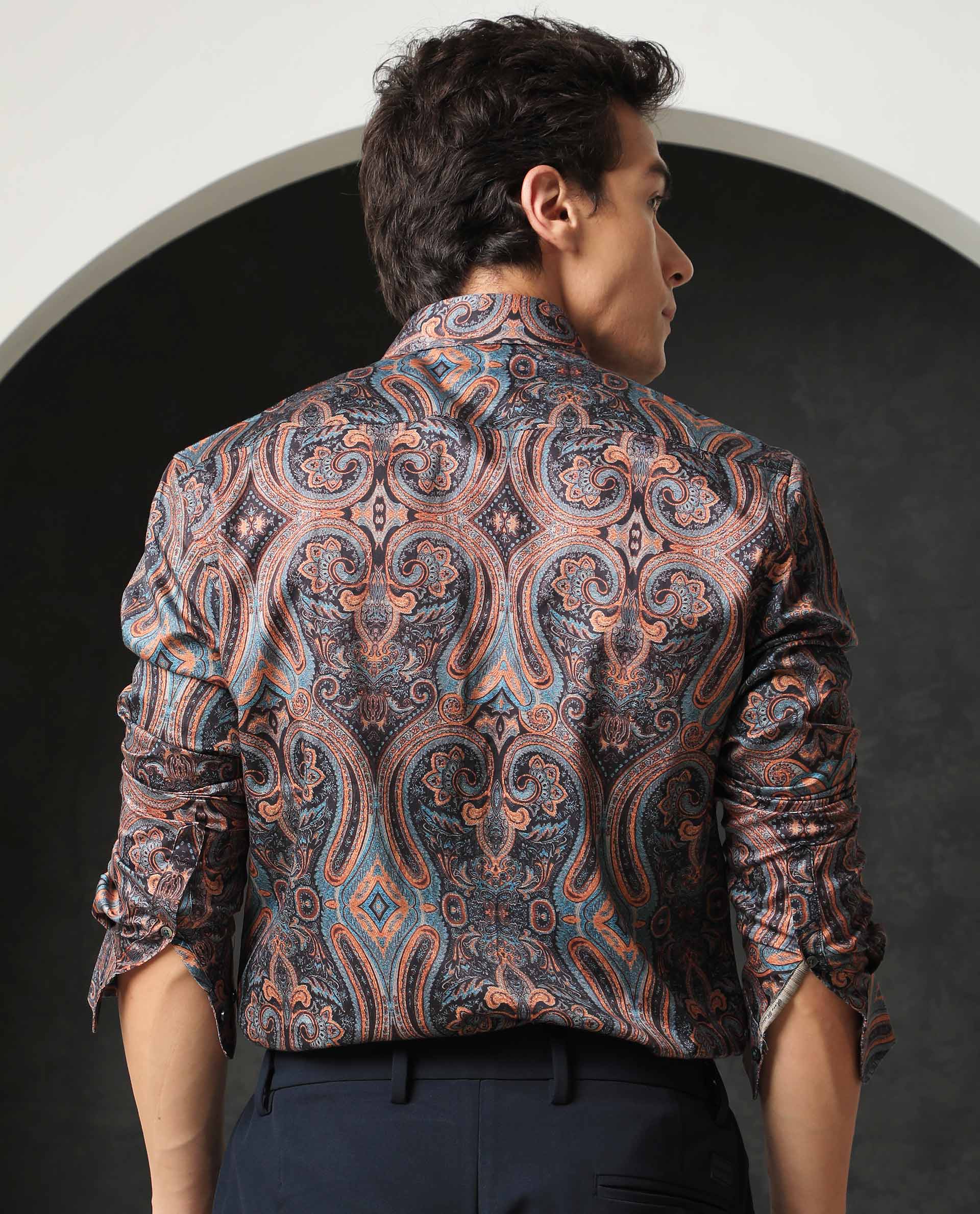 Rare Rabbit Men's Merger Navy Cotton Paisley Print Regular Fit Full Sleeve Collared Shirt - Image 11