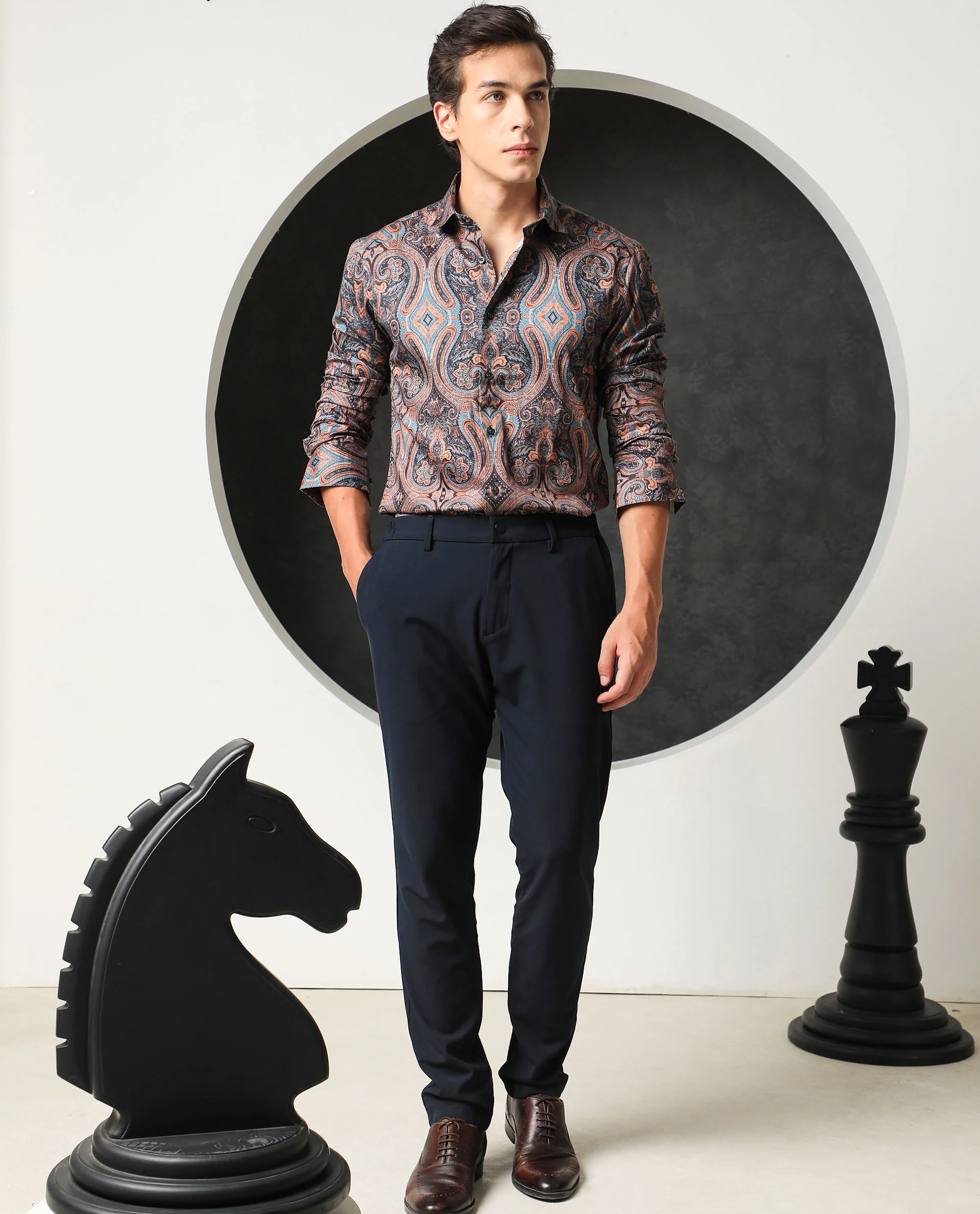 Rare Rabbit Men's Merger Navy Cotton Paisley Print Regular Fit Full Sleeve Collared Shirt - Image 2