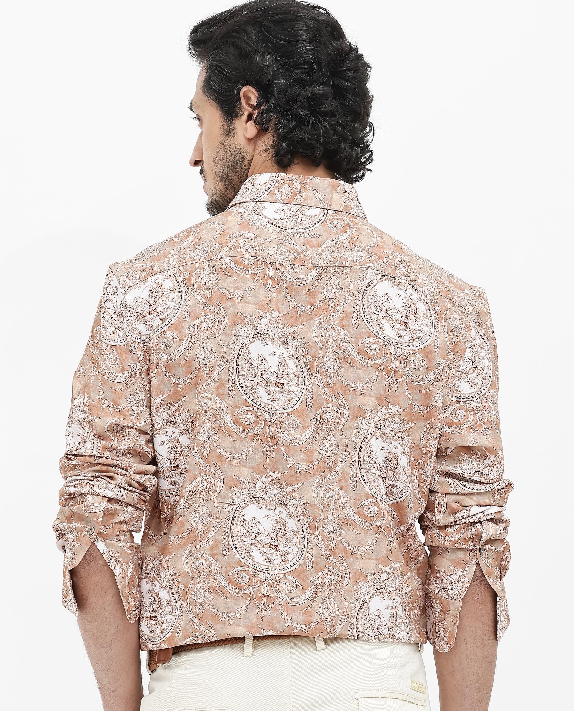 Rare Rabbit Men's Meridin Beige Viscose Decorative Print Regular Fit Full Sleeve Collared Shirt - Image 9