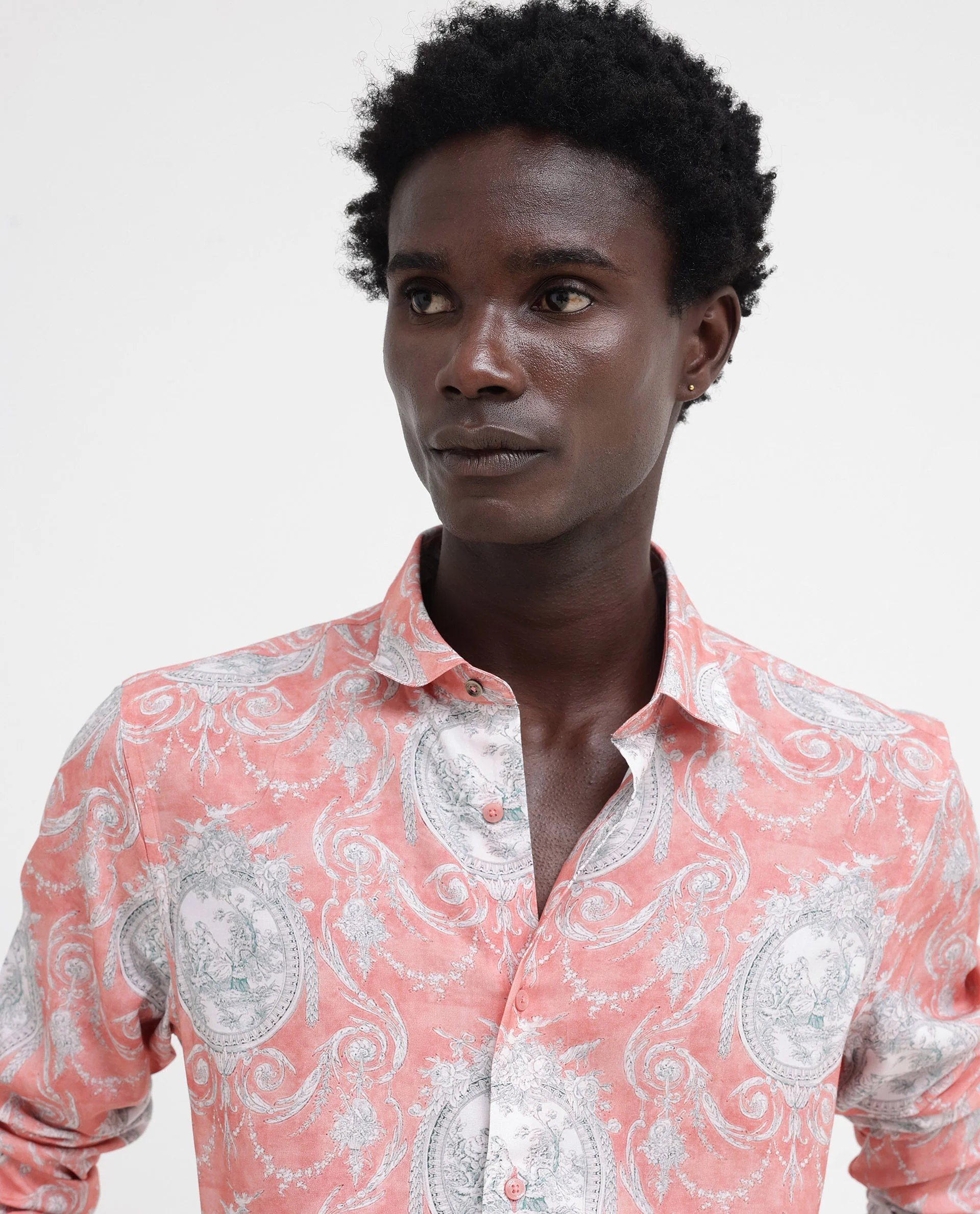 Rare Rabbit Men's Meridin Dusky Peach Viscose Decorative Print Regular Fit Full Sleeve Collared Shirt - Image 4