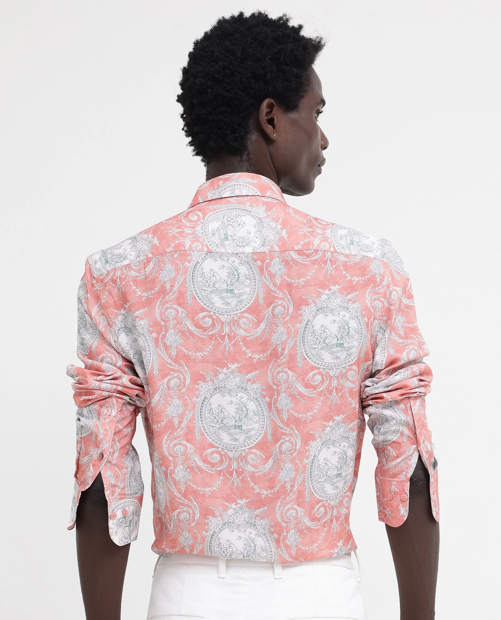 Rare Rabbit Men's Meridin Dusky Peach Viscose Decorative Print Regular Fit Full Sleeve Collared Shirt - Image 8