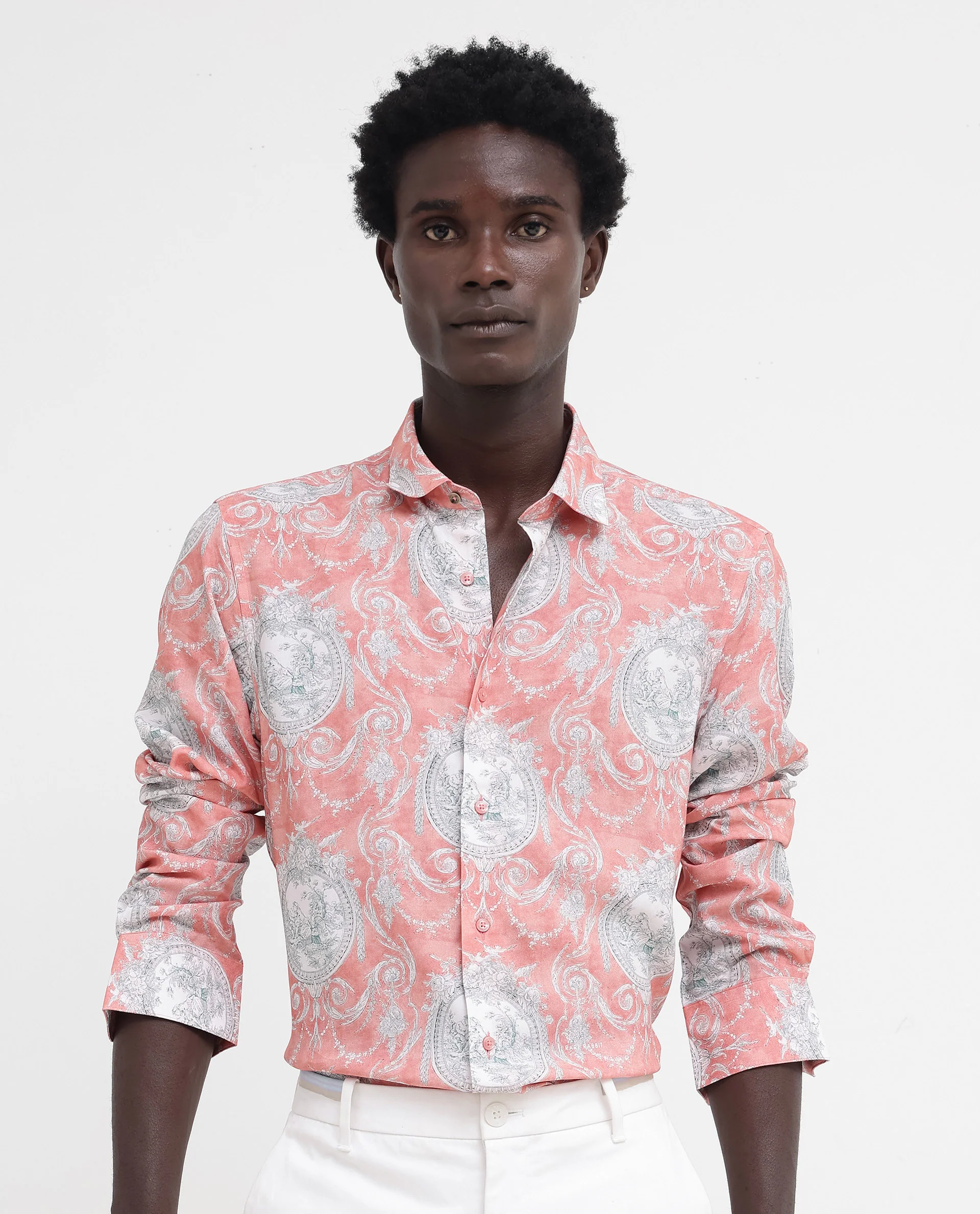 Rare Rabbit Men's Meridin Dusky Peach Viscose Decorative Print Regular Fit Full Sleeve Collared Shirt - Image 9