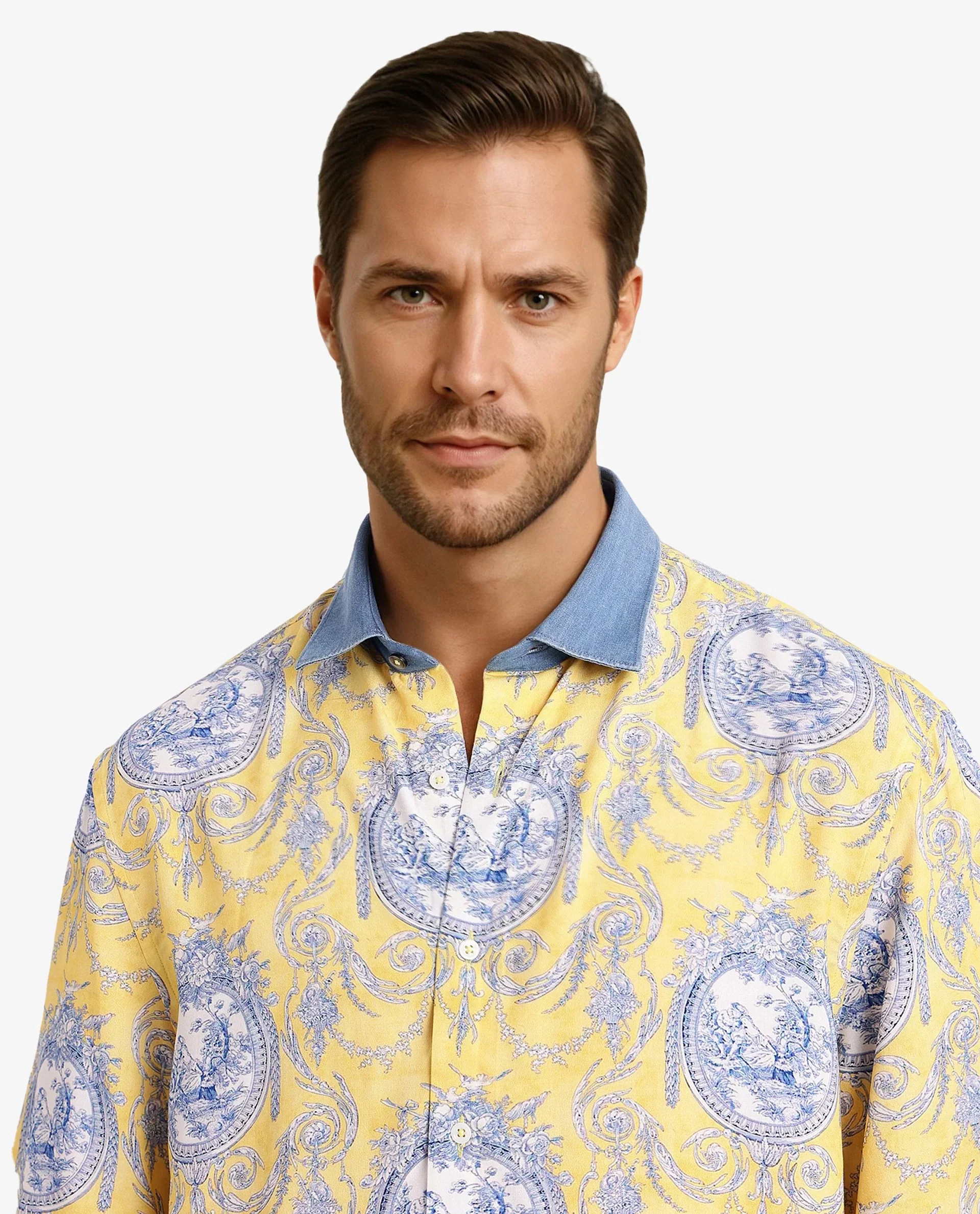 Rare Rabbit Men's Meridin Ss Yellow Viscose Decorative Print Boxy Fit Half Sleeve Collared Shirt - Image 2