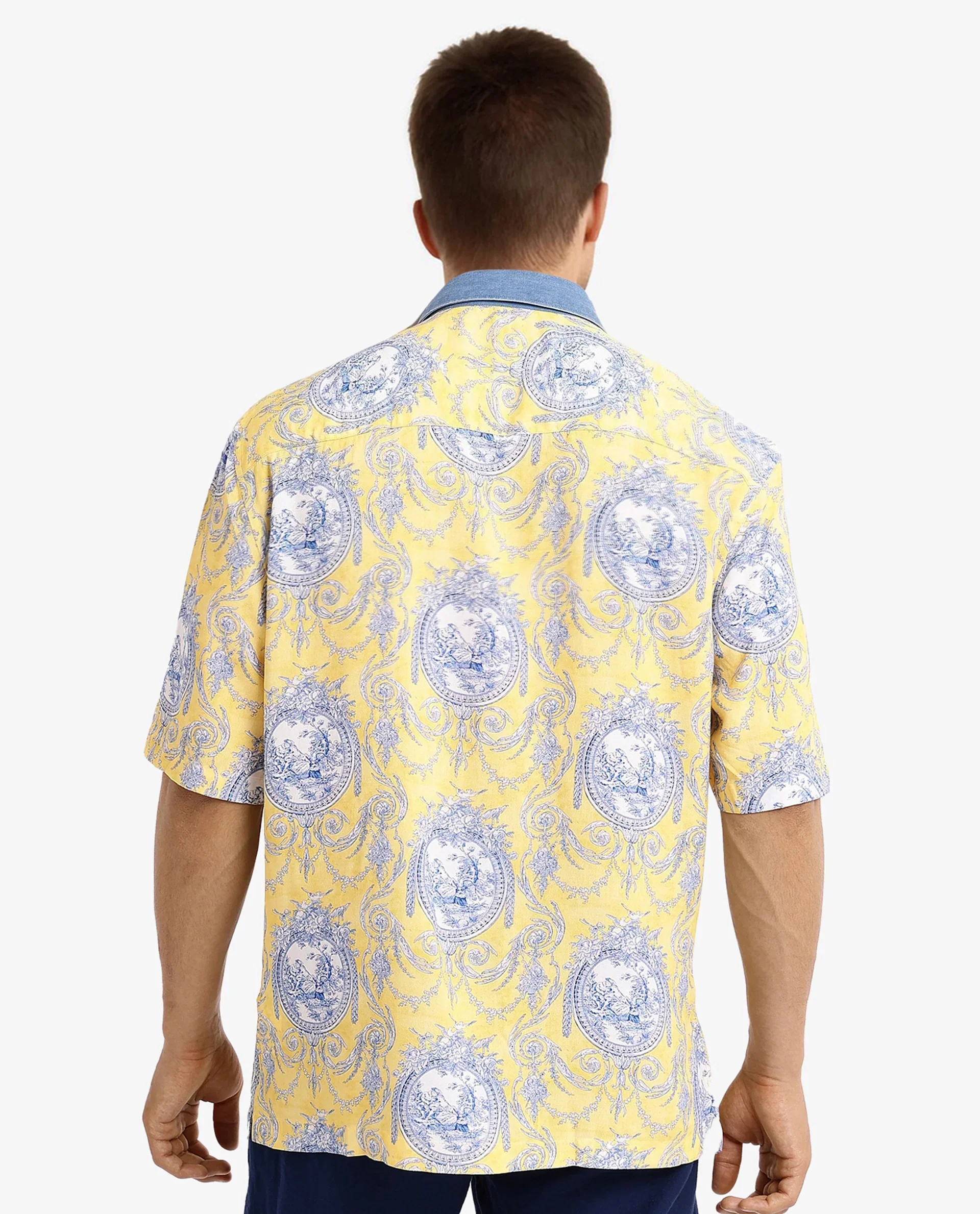 Rare Rabbit Men's Meridin Ss Yellow Viscose Decorative Print Boxy Fit Half Sleeve Collared Shirt - Image 4