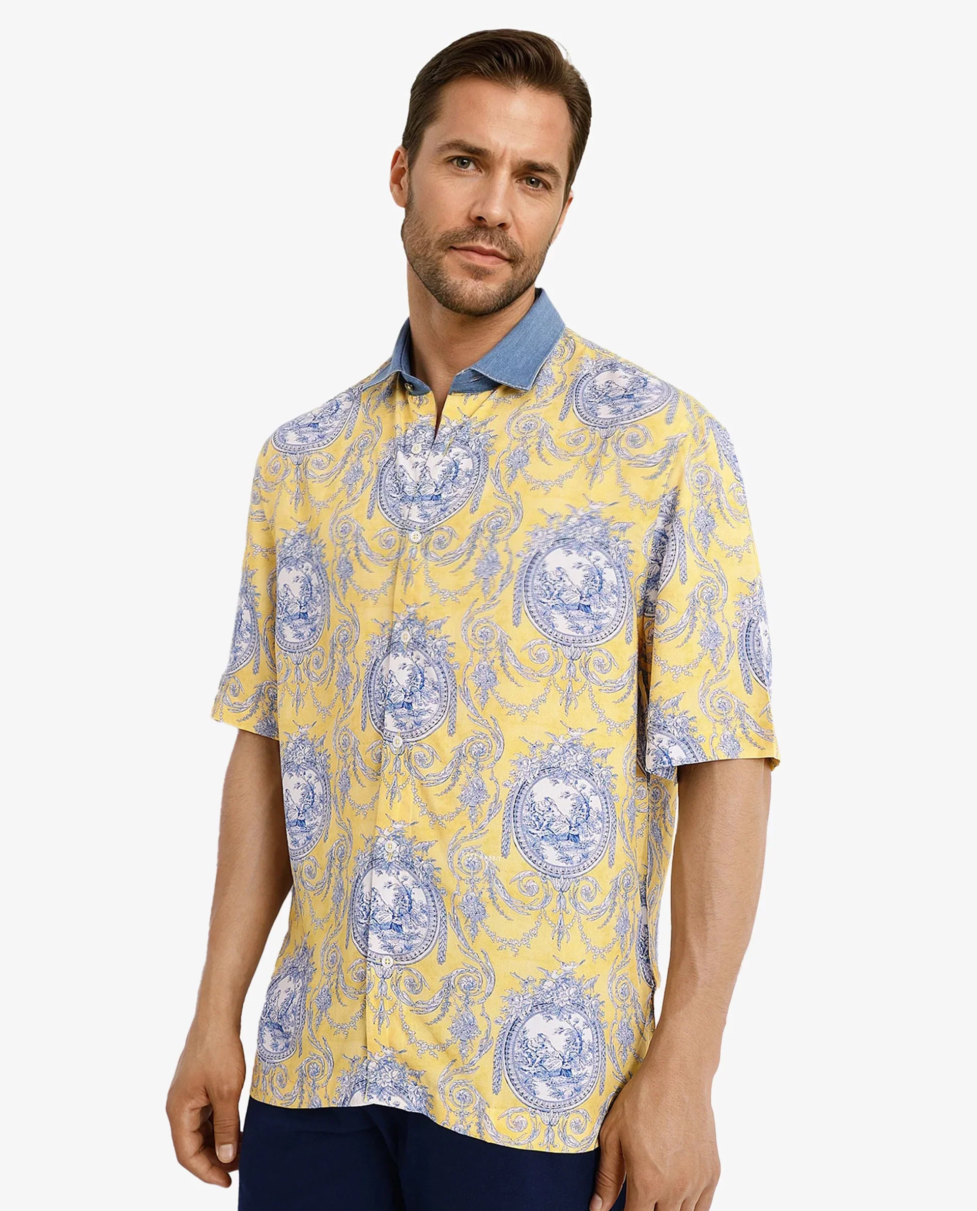 Rare Rabbit Men's Meridin Ss Yellow Viscose Decorative Print Boxy Fit Half Sleeve Collared Shirt - Image 5