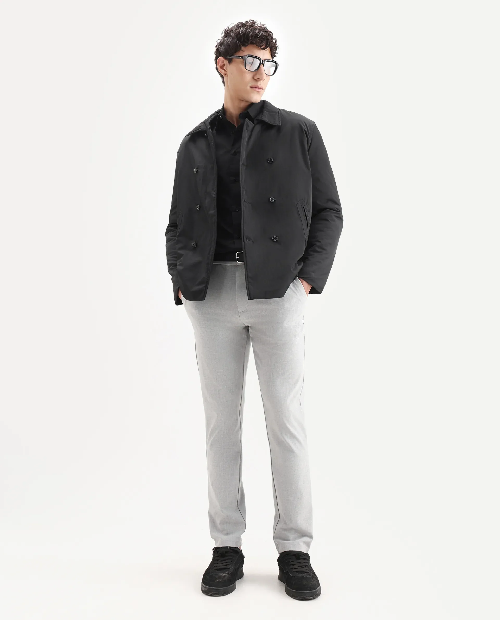 Rare Rabbit Men's Merjon Black Nylon Plain Tailored Fit Full Sleeve Lapel Neck Jacket - Image 2