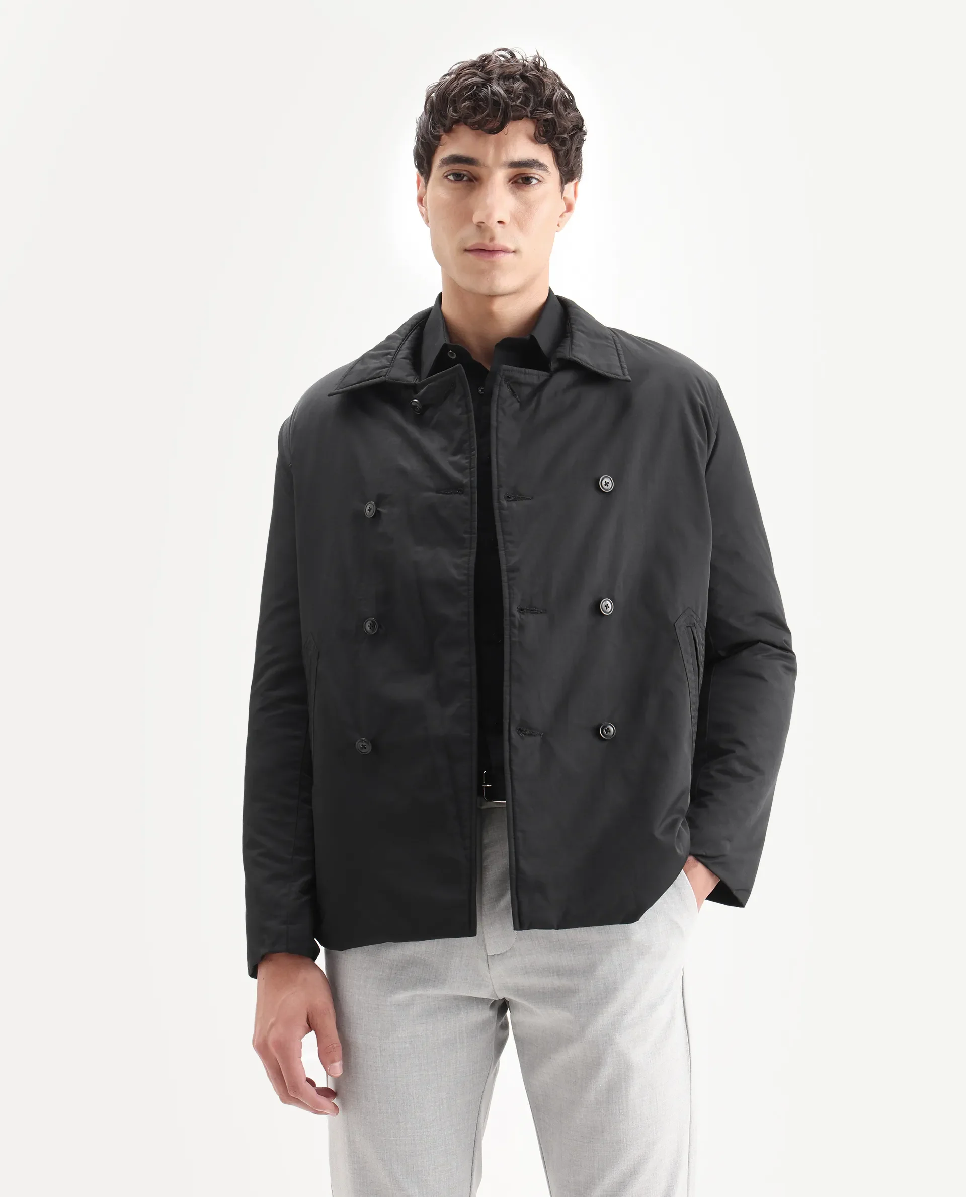 Rare Rabbit Men's Merjon Black Nylon Plain Tailored Fit Full Sleeve Lapel Neck Jacket - Image 4