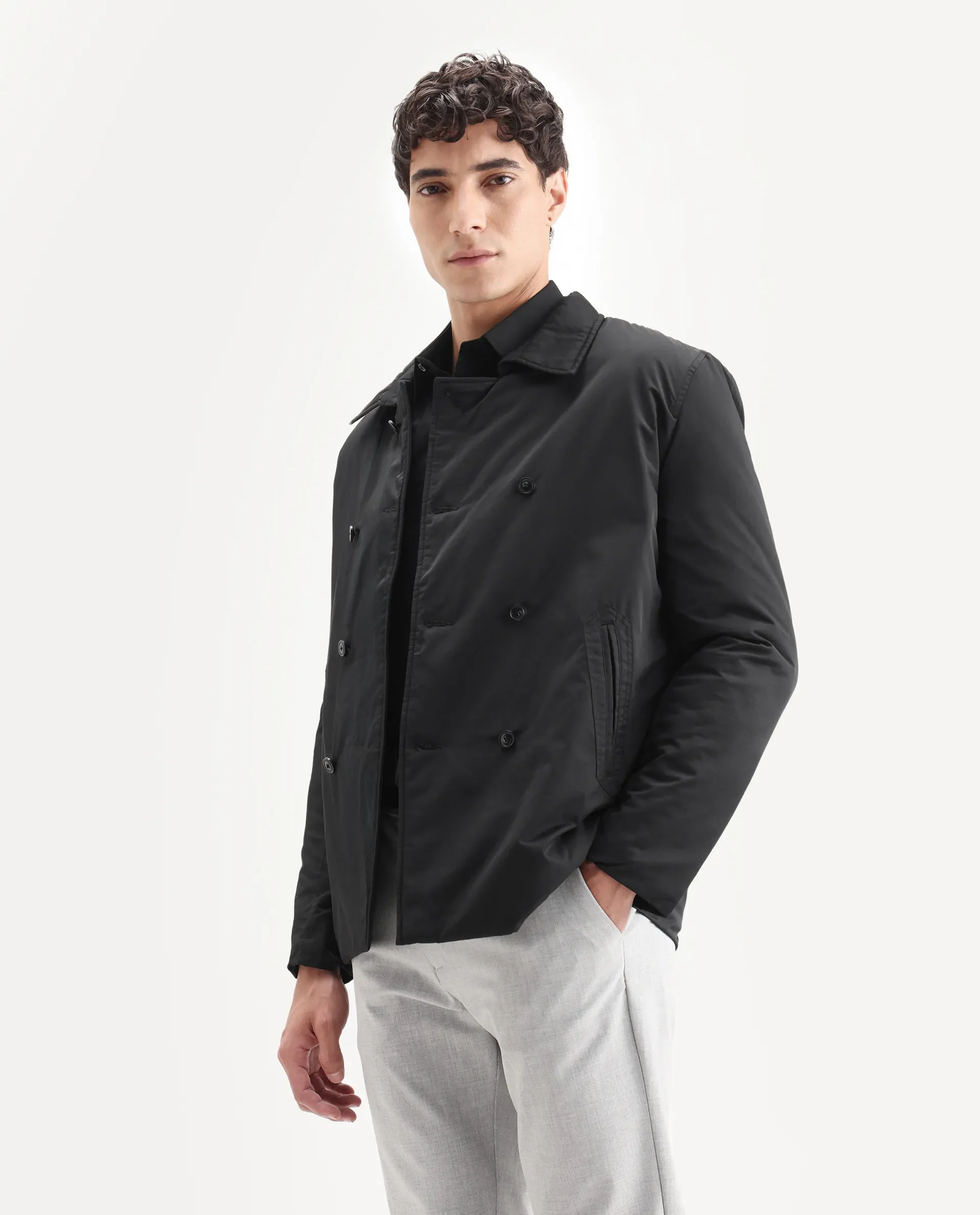 Rare Rabbit Men's Merjon Black Nylon Plain Tailored Fit Full Sleeve Lapel Neck Jacket - Image 5