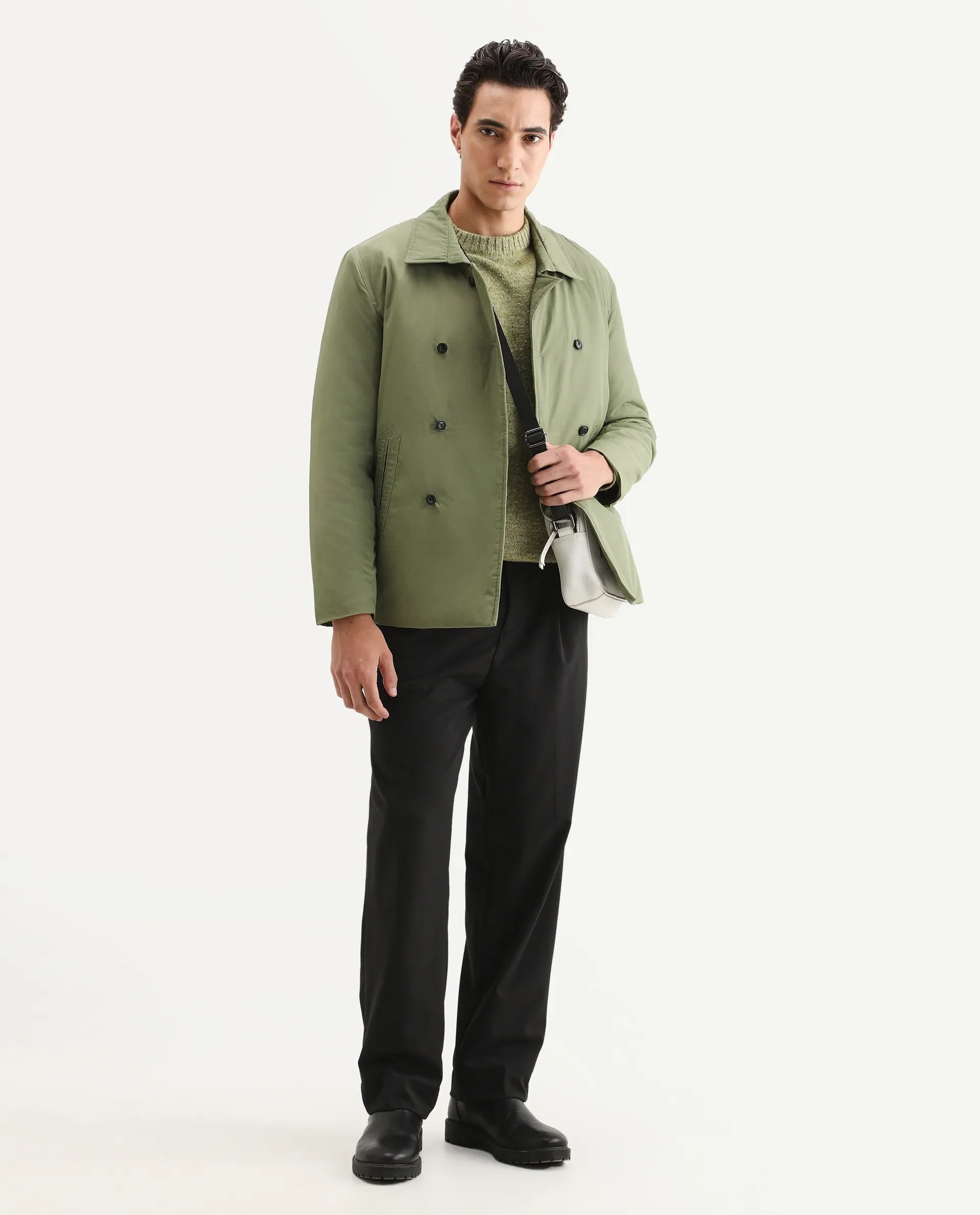 Rare Rabbit Men's Merjon Olive Nylon Plain Tailored Fit Full Sleeve Lapel Neck Jacket - Image 2