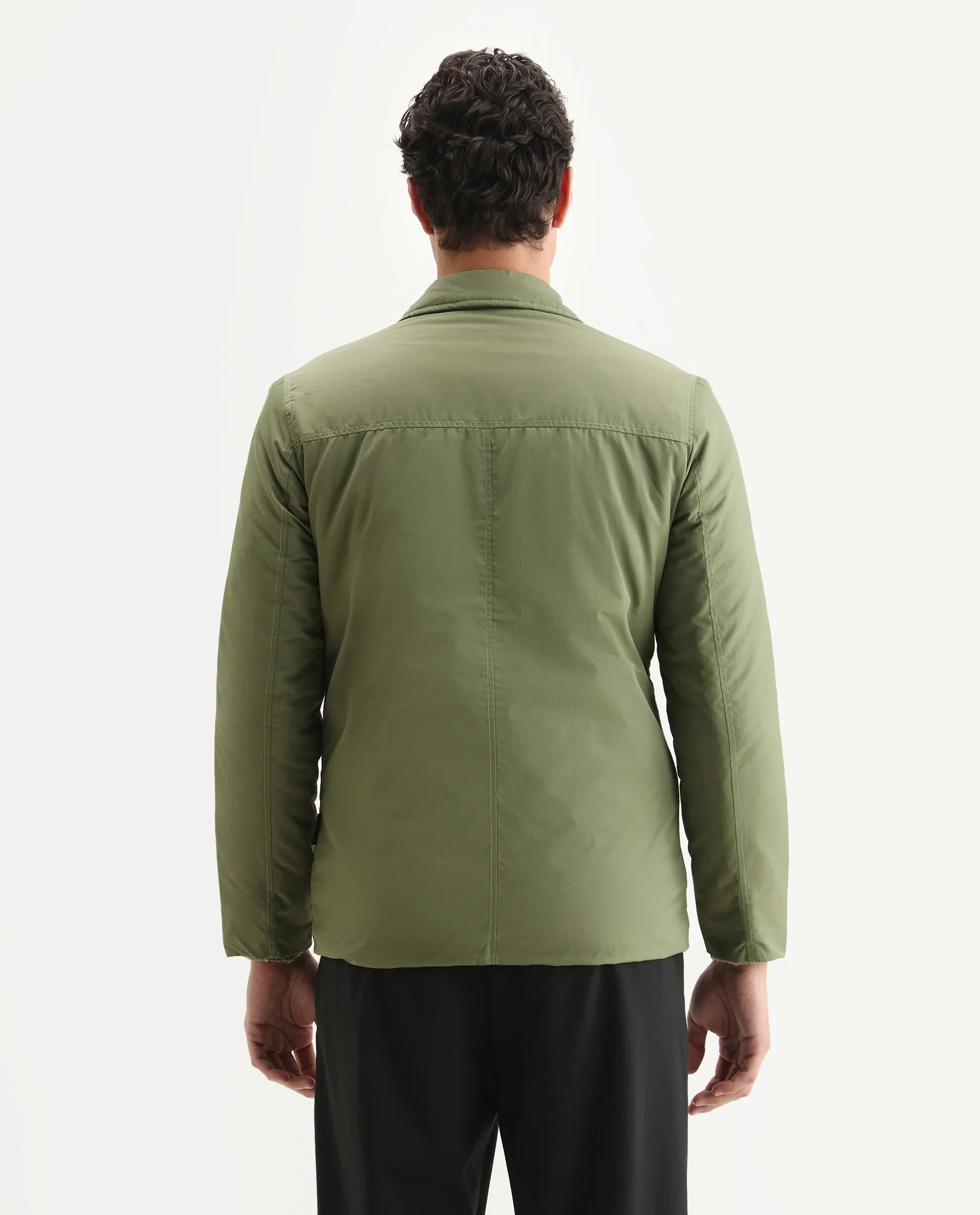Rare Rabbit Men's Merjon Olive Nylon Plain Tailored Fit Full Sleeve Lapel Neck Jacket - Image 7