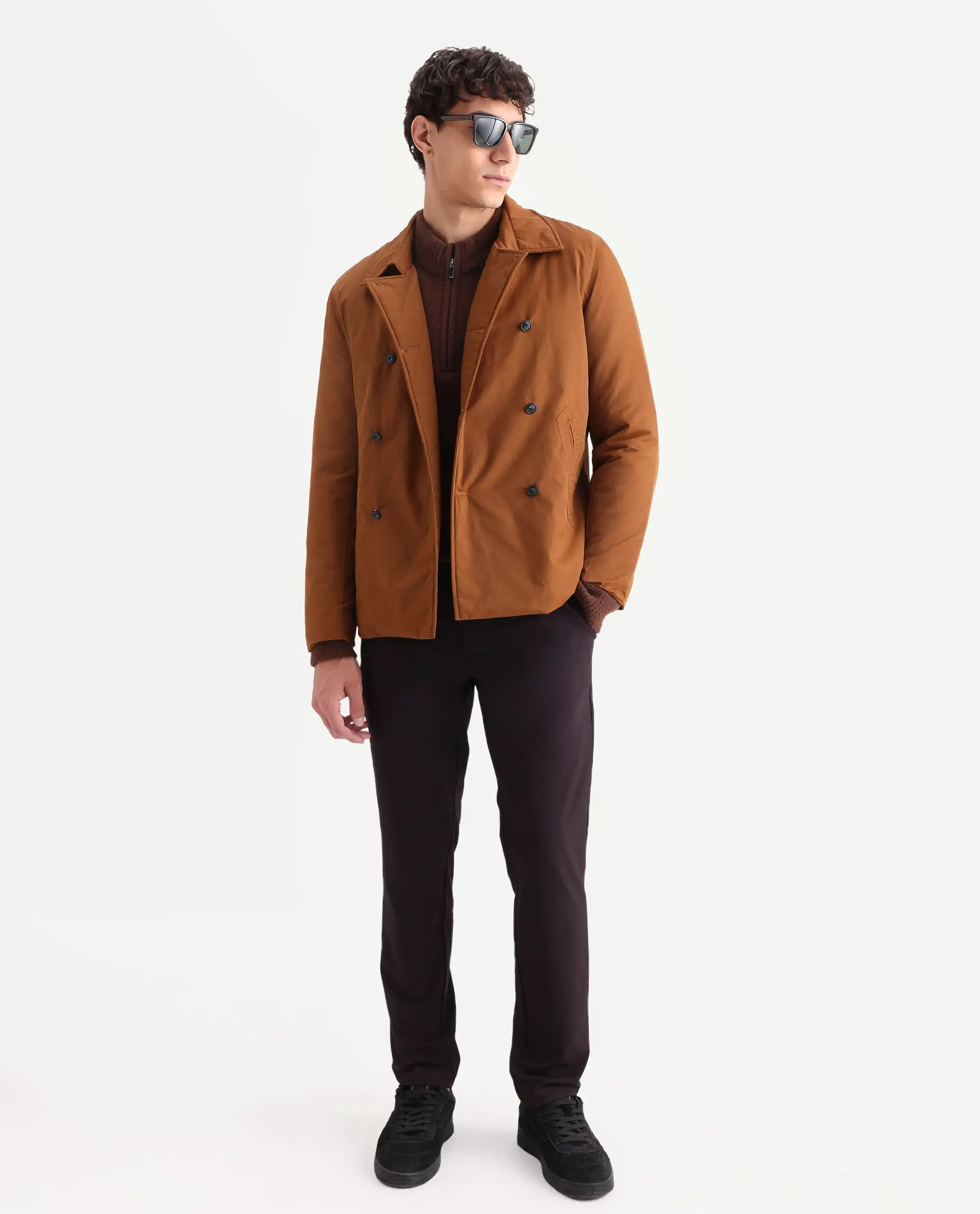 Rare Rabbit Men's Merjon Tan Nylon Plain Tailored Fit Full Sleeve Lapel Neck Jacket - Image 2