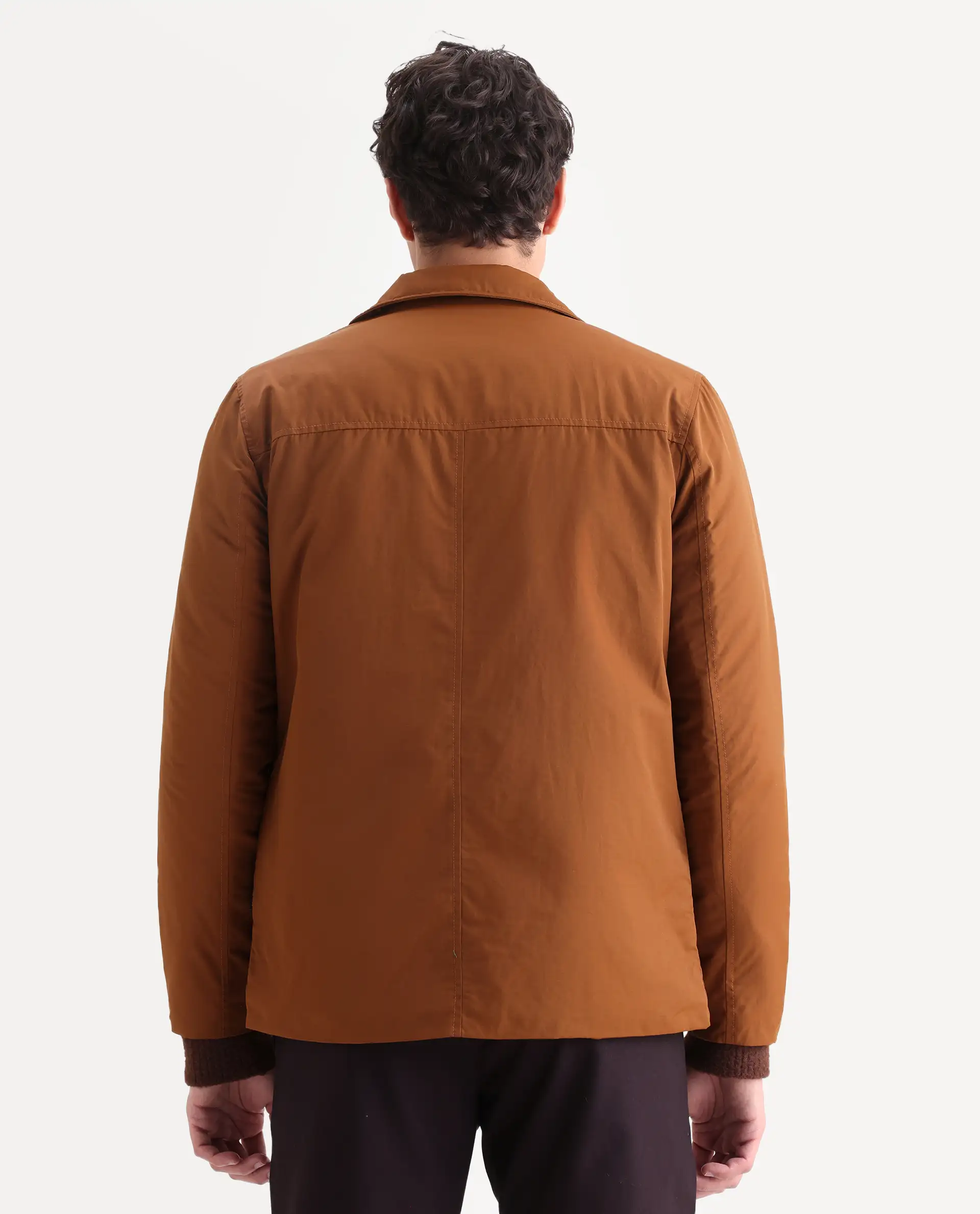 Rare Rabbit Men's Merjon Tan Nylon Plain Tailored Fit Full Sleeve Lapel Neck Jacket - Image 7