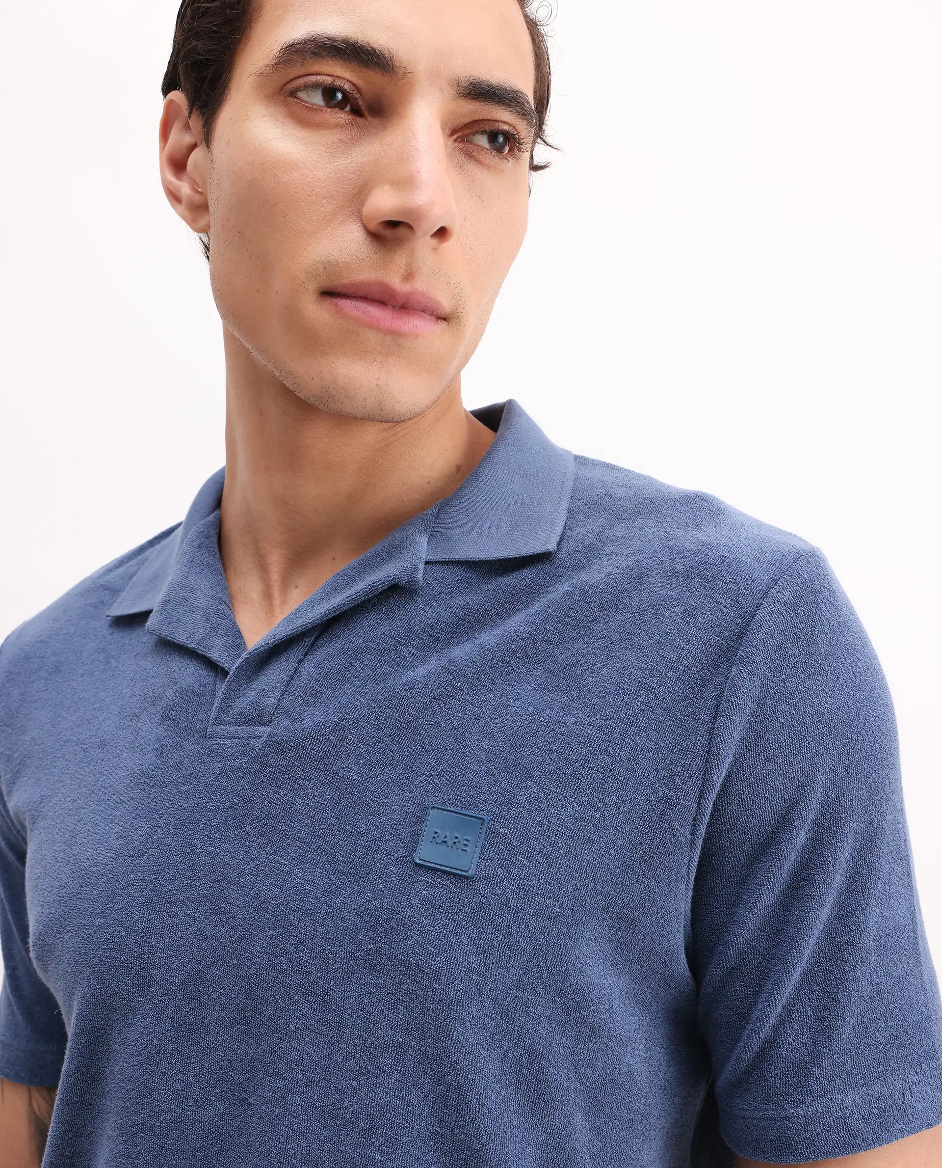 Rare Rabbit Men's Merk Dark Blue Cotton Textured Regular Fit Half Sleeve Polo - Image 3