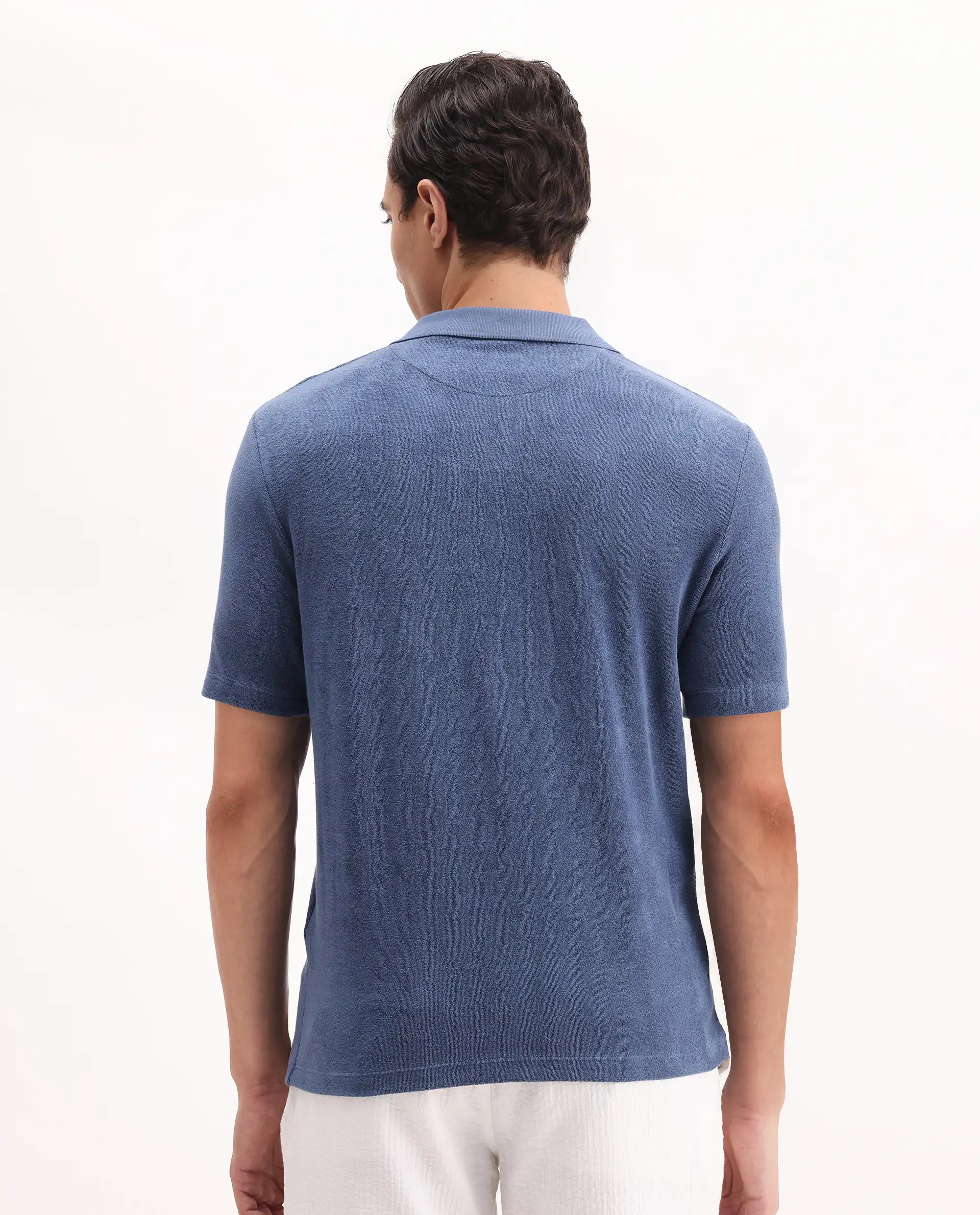 Rare Rabbit Men's Merk Dark Blue Cotton Textured Regular Fit Half Sleeve Polo - Image 6