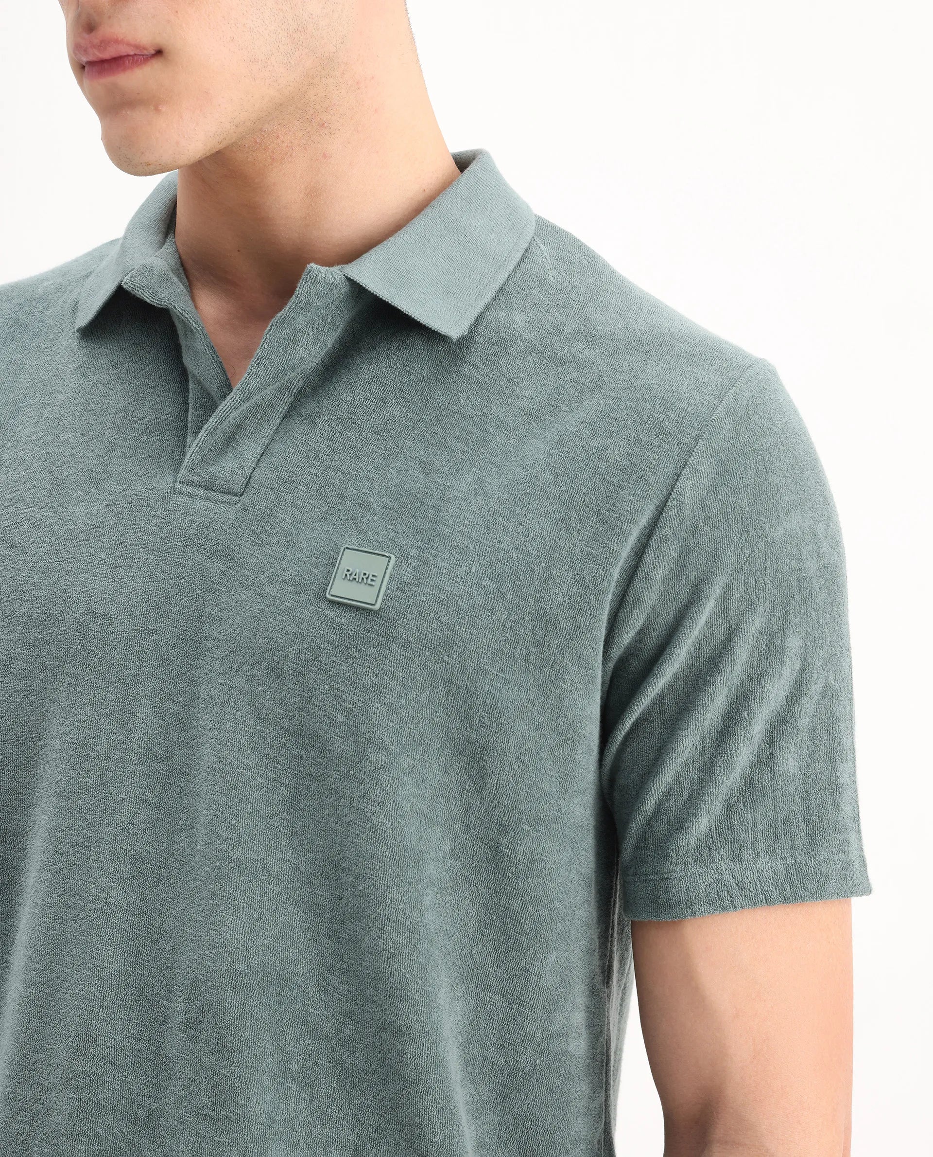 Rare Rabbit Men's Merk Dusky Green Cotton Textured Regular Fit Half Sleeve Polo - Image 4