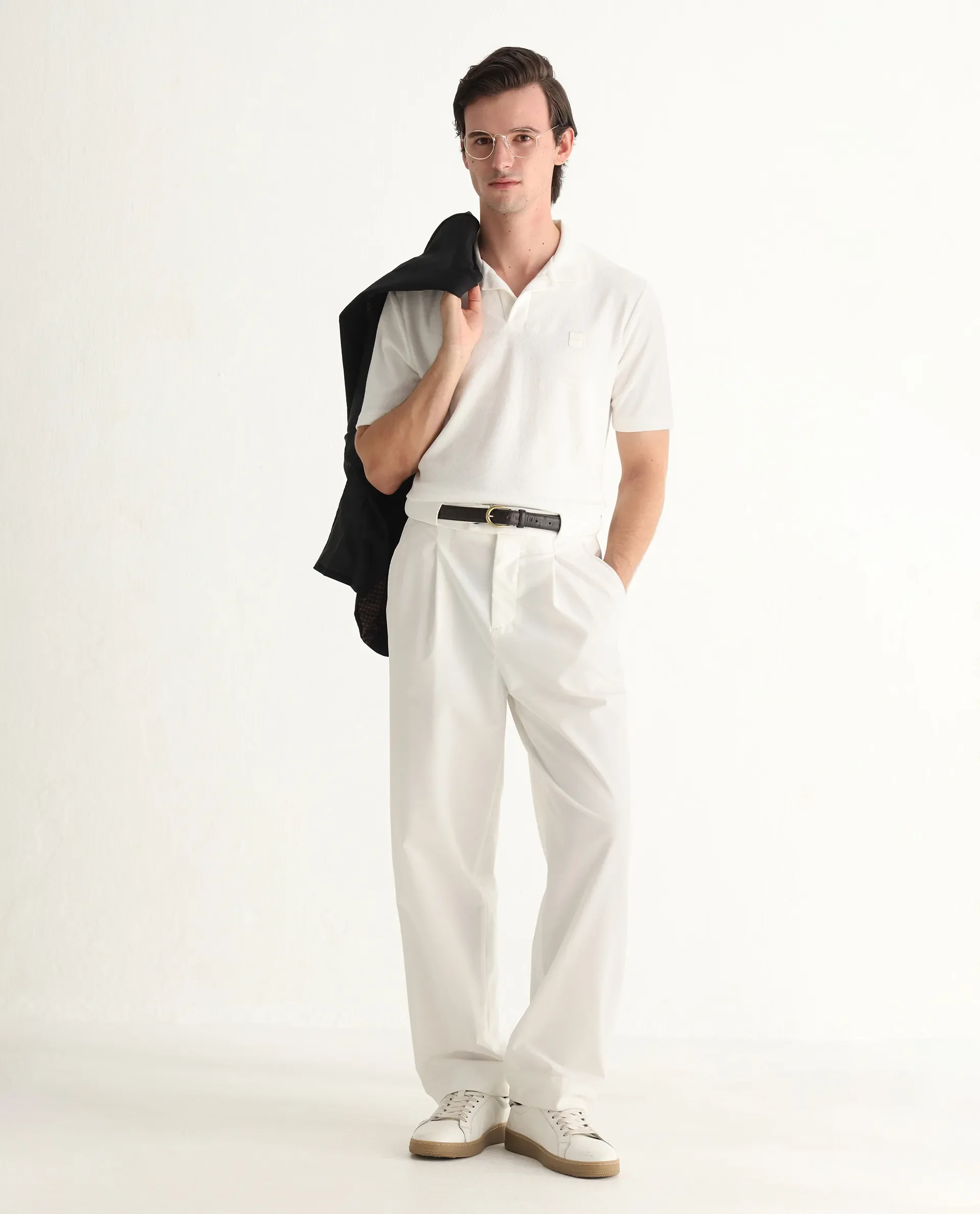Rare Rabbit Men's Merk White Cotton Textured Regular Fit Half Sleeve Polo - Image 2