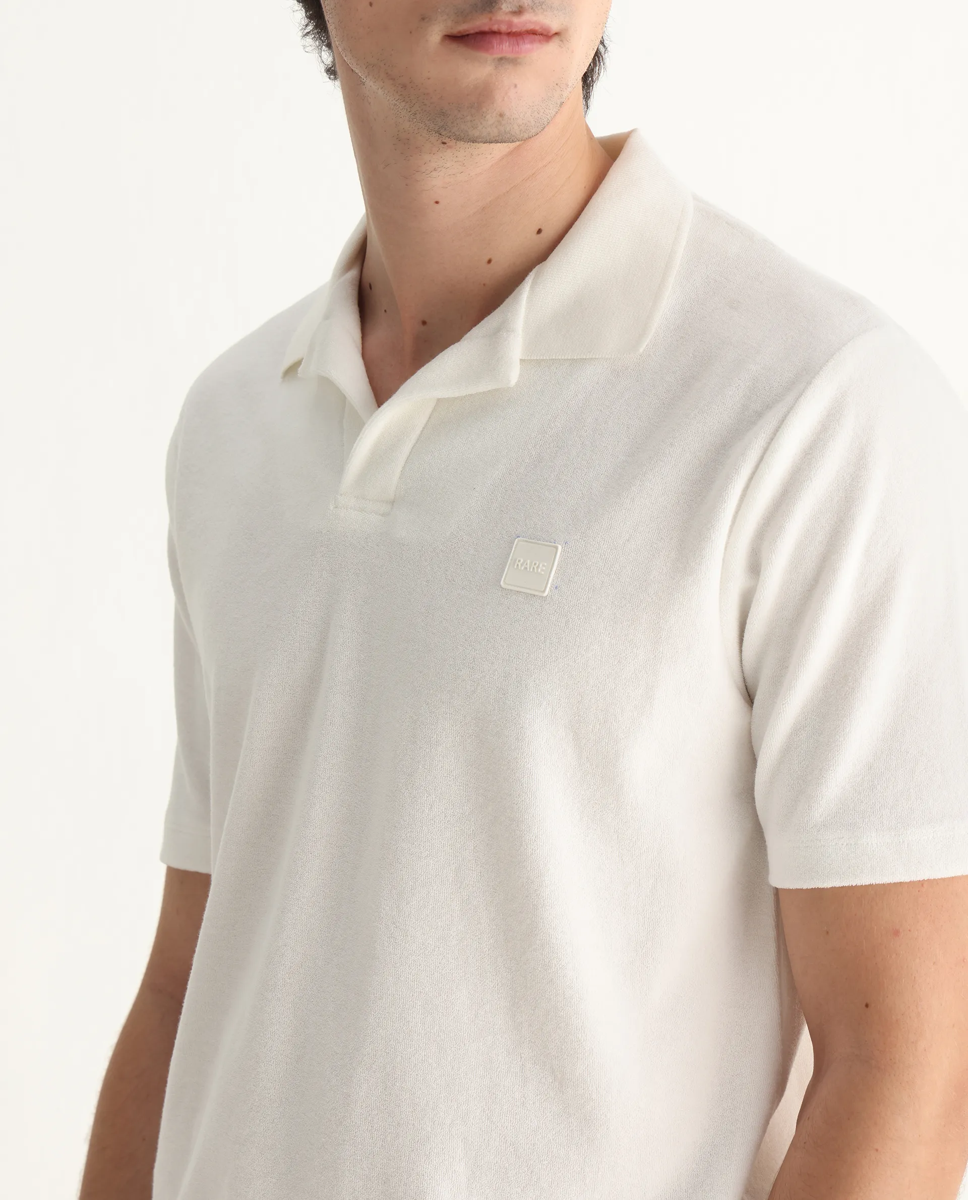 Rare Rabbit Men's Merk White Cotton Textured Regular Fit Half Sleeve Polo - Image 3