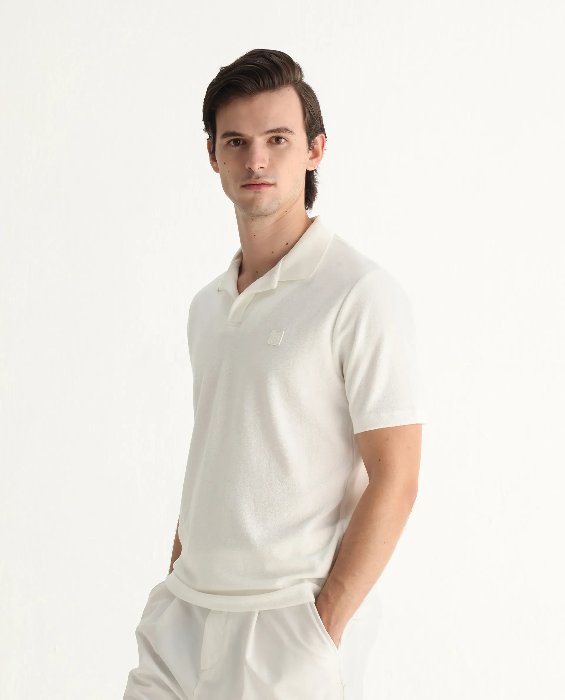Rare Rabbit Men's Merk White Cotton Textured Regular Fit Half Sleeve Polo - Image 5