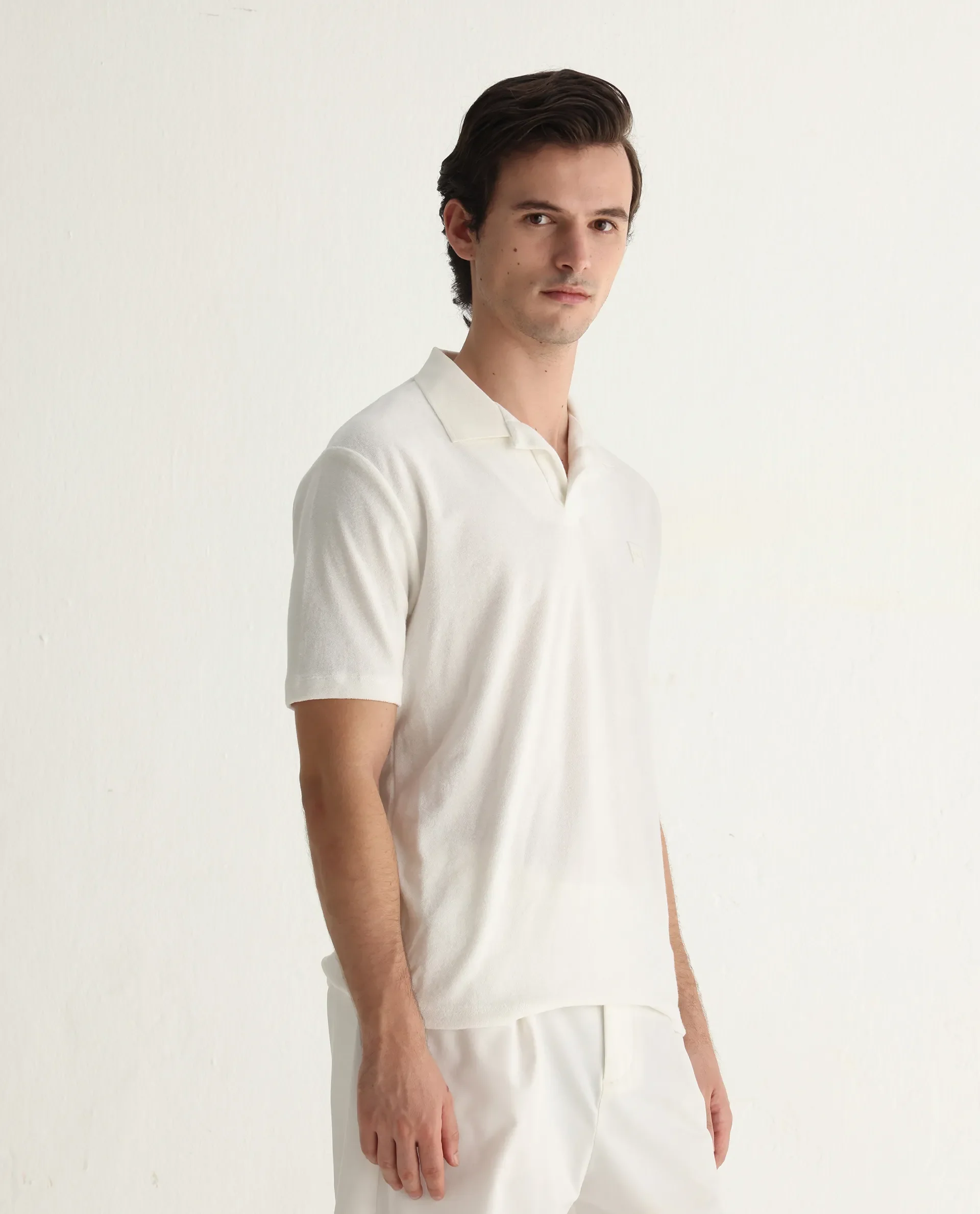 Rare Rabbit Men's Merk White Cotton Textured Regular Fit Half Sleeve Polo - Image 6