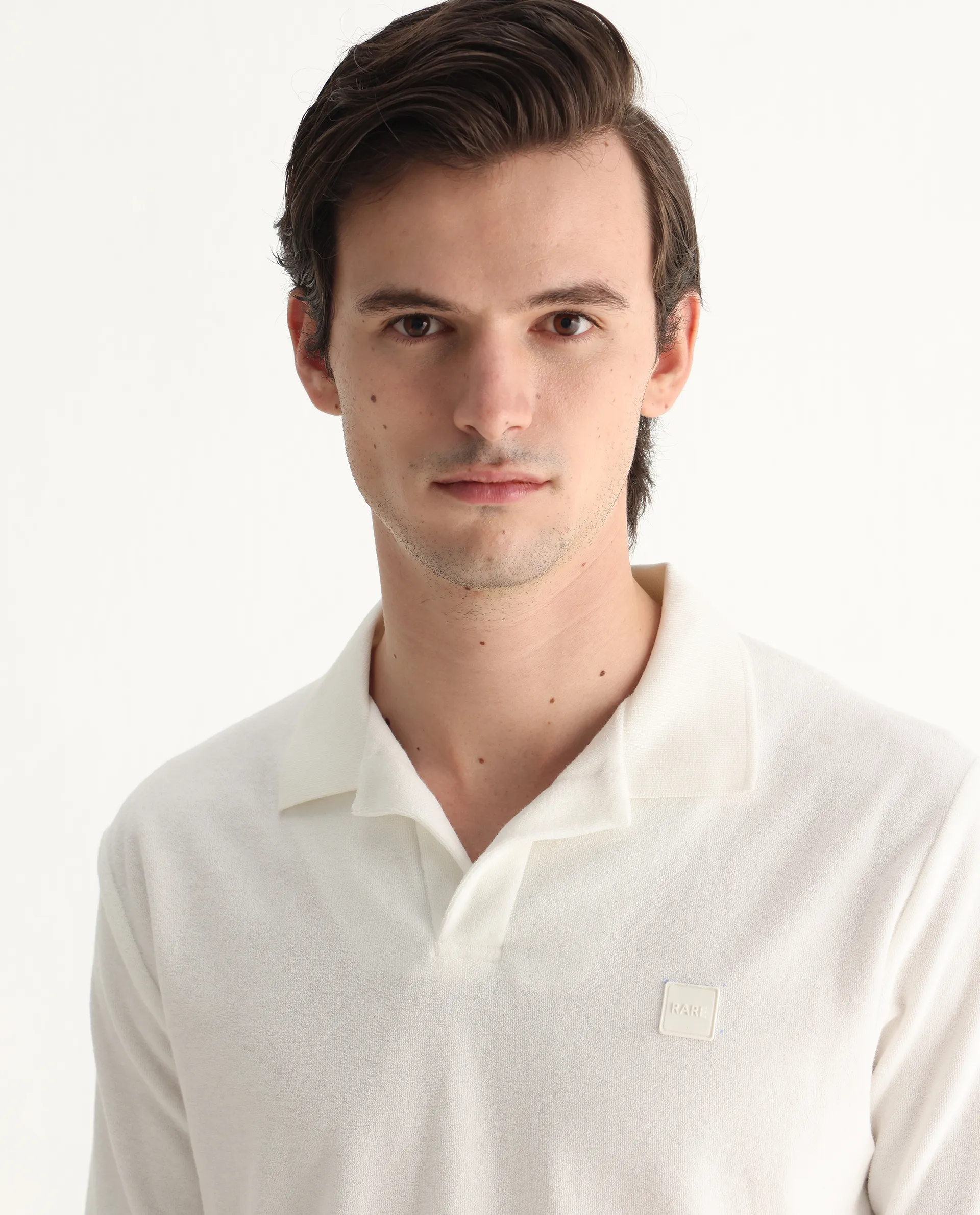 Rare Rabbit Men's Merk White Cotton Textured Regular Fit Half Sleeve Polo - Image 7
