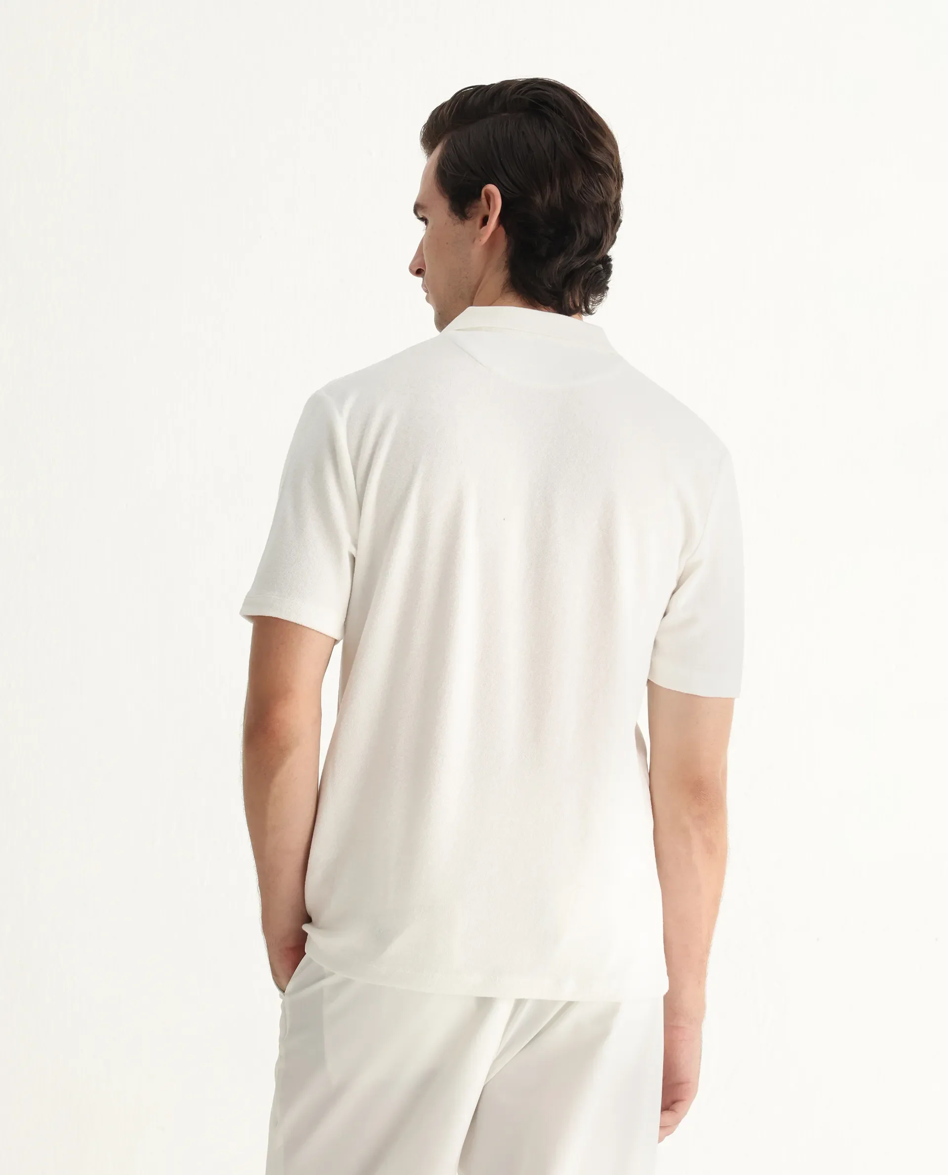 Rare Rabbit Men's Merk White Cotton Textured Regular Fit Half Sleeve Polo - Image 8