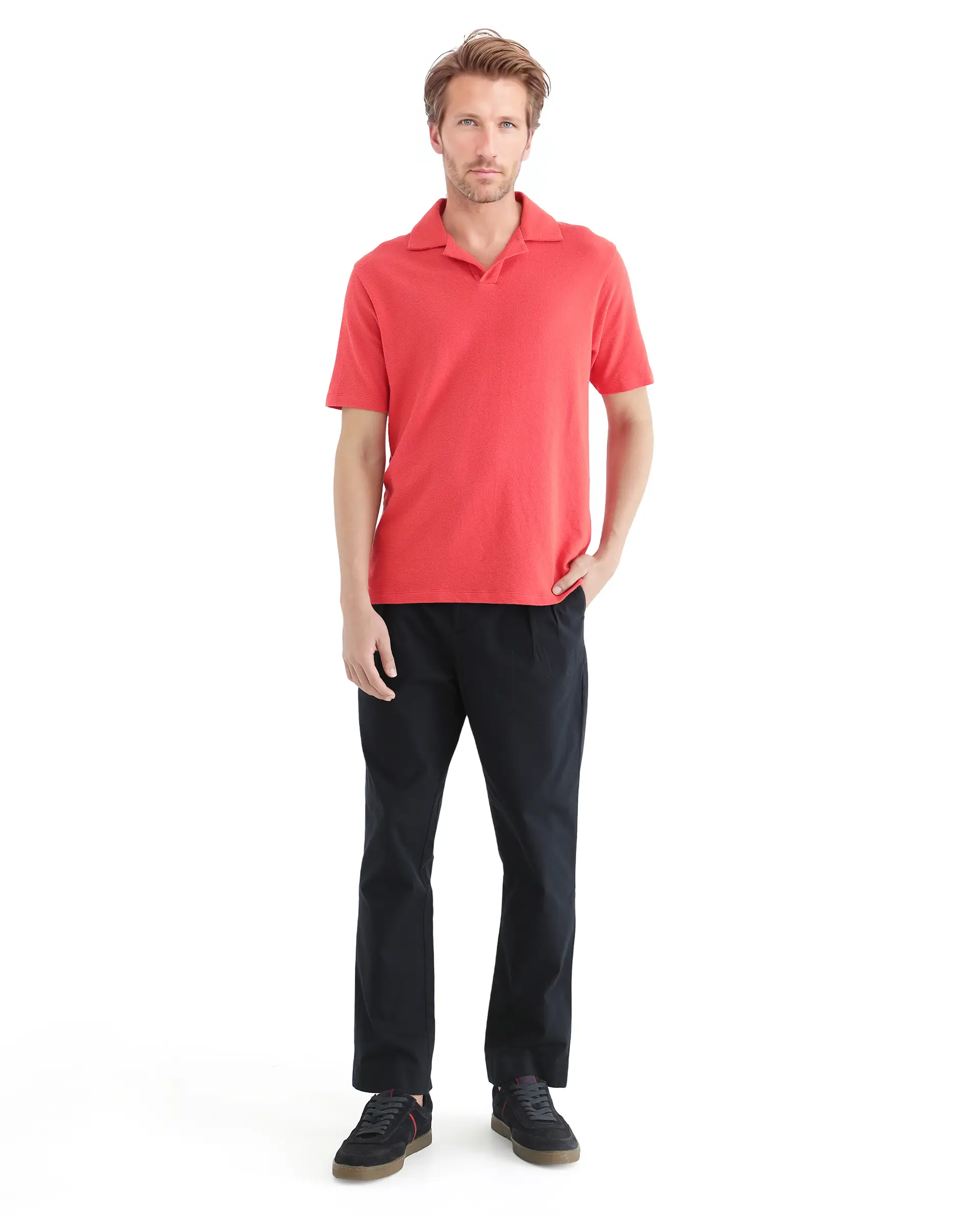Rare Rabbit Men's Merko Dark Orange Cotton Plain Regular Fit Half Sleeve Polo - Image 3