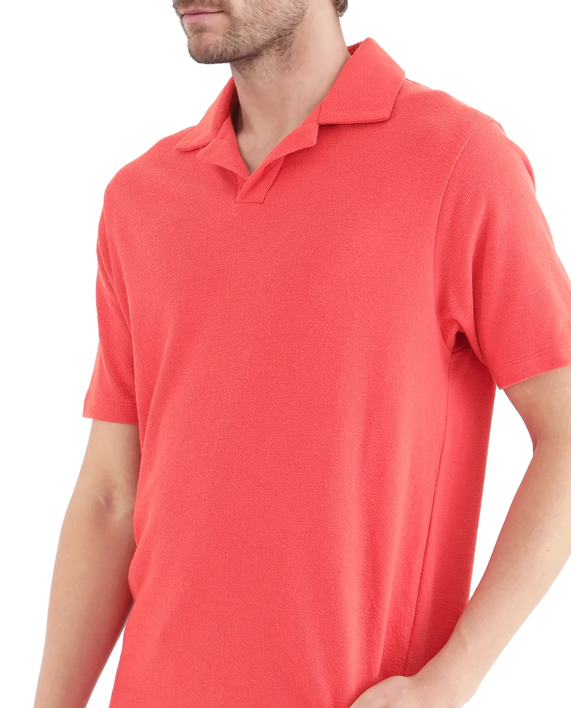 Rare Rabbit Men's Merko Dark Orange Cotton Plain Regular Fit Half Sleeve Polo - Image 4