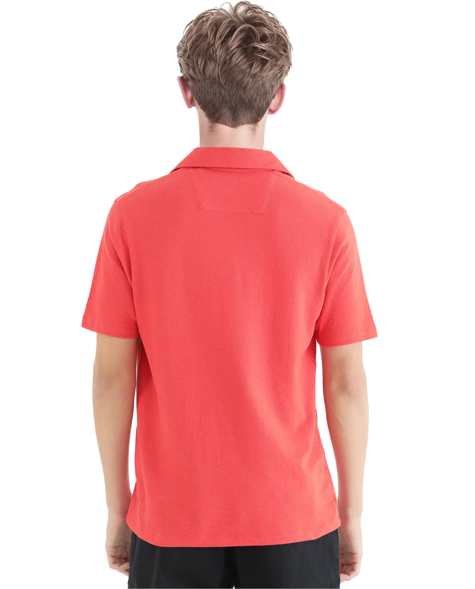 Rare Rabbit Men's Merko Dark Orange Cotton Plain Regular Fit Half Sleeve Polo - Image 5