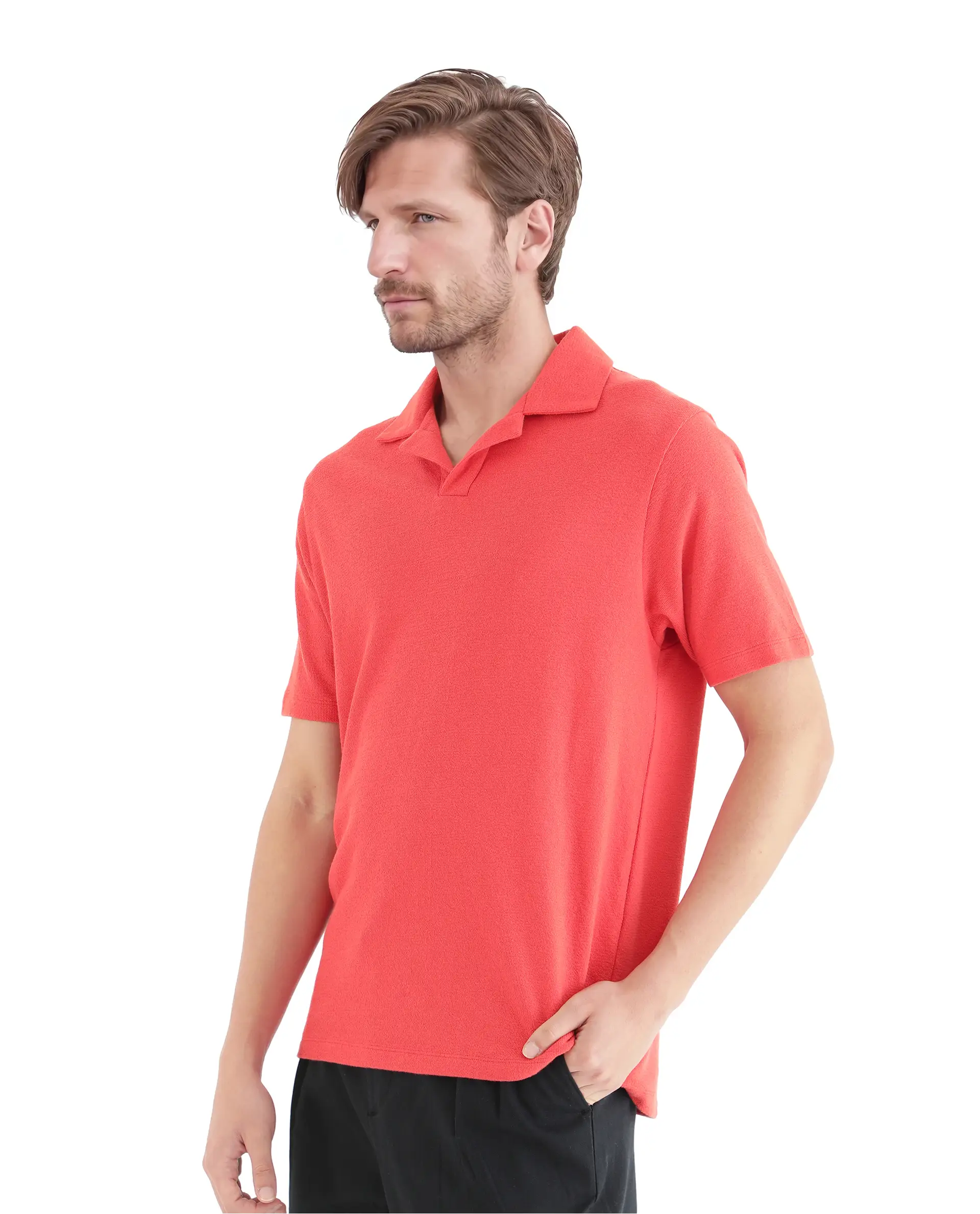 Rare Rabbit Men's Merko Dark Orange Cotton Plain Regular Fit Half Sleeve Polo - Image 6