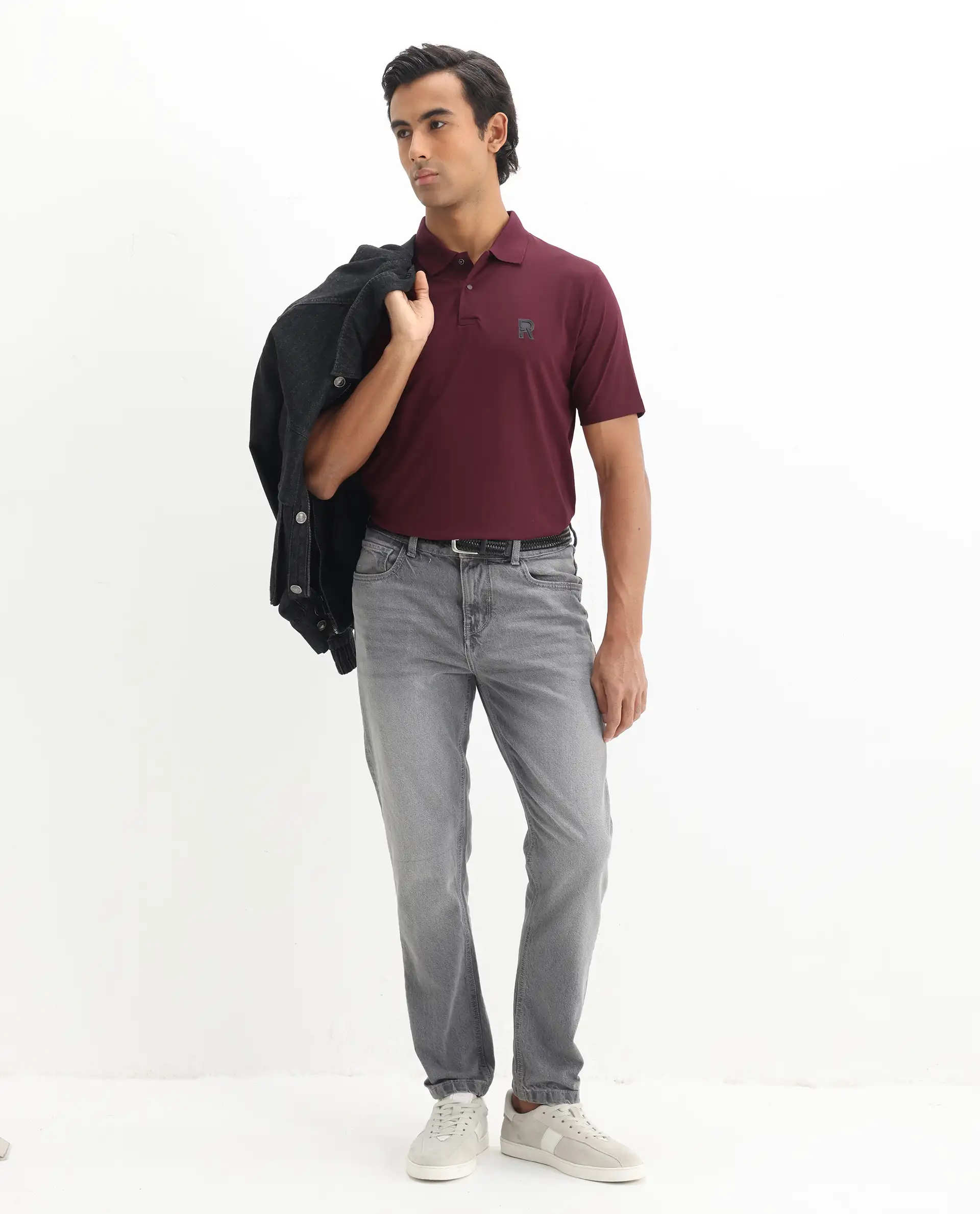 Rare Rabbit Men's Merko Maroon Cotton Plain Regular Fit Half Sleeve Polo - Image 2