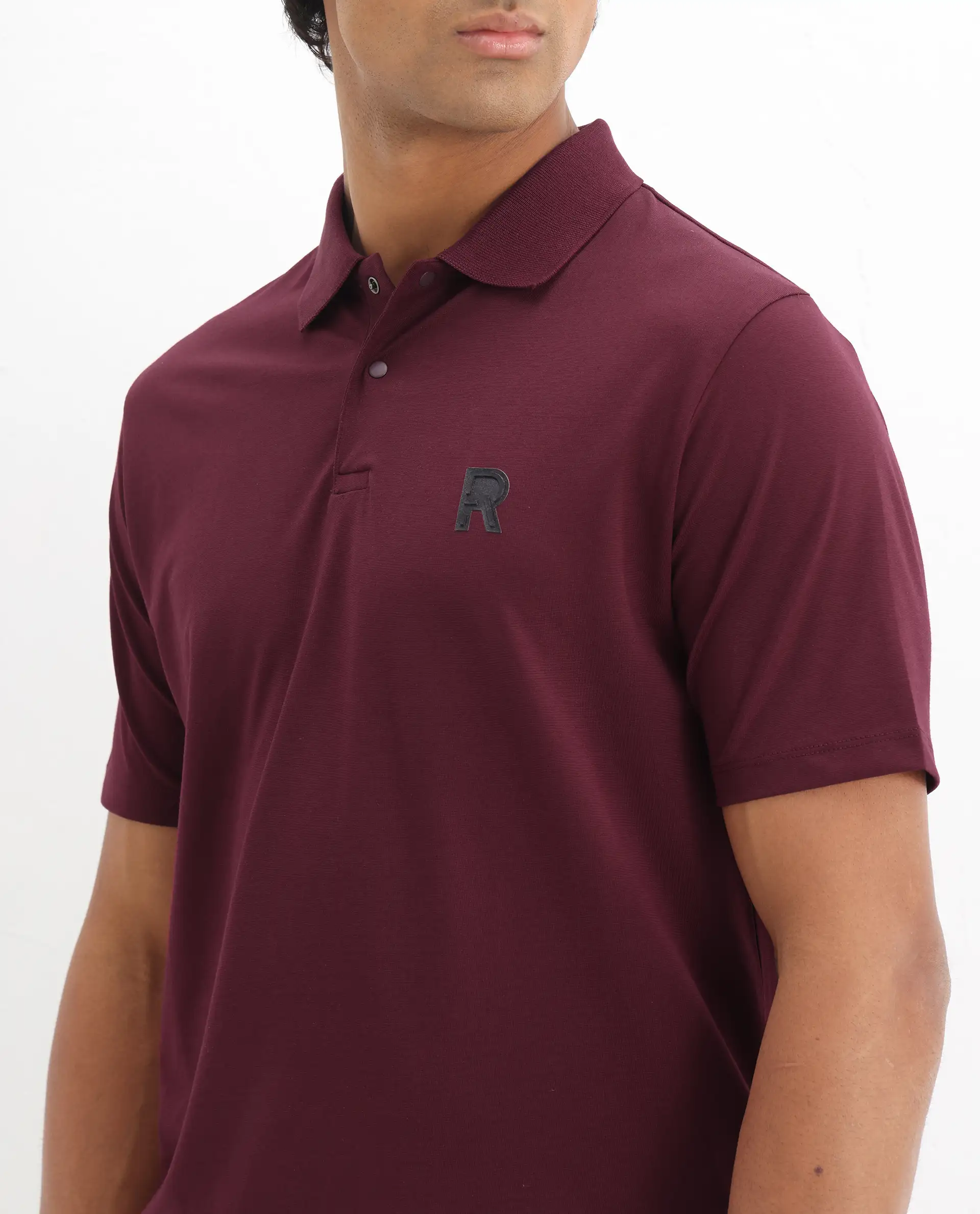 Rare Rabbit Men's Merko Maroon Cotton Plain Regular Fit Half Sleeve Polo - Image 3