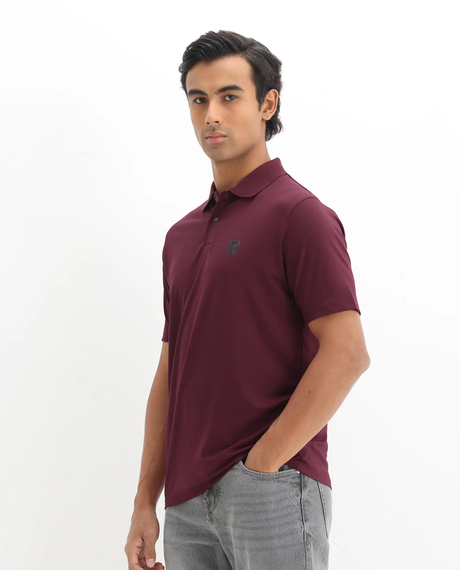 Rare Rabbit Men's Merko Maroon Cotton Plain Regular Fit Half Sleeve Polo - Image 5