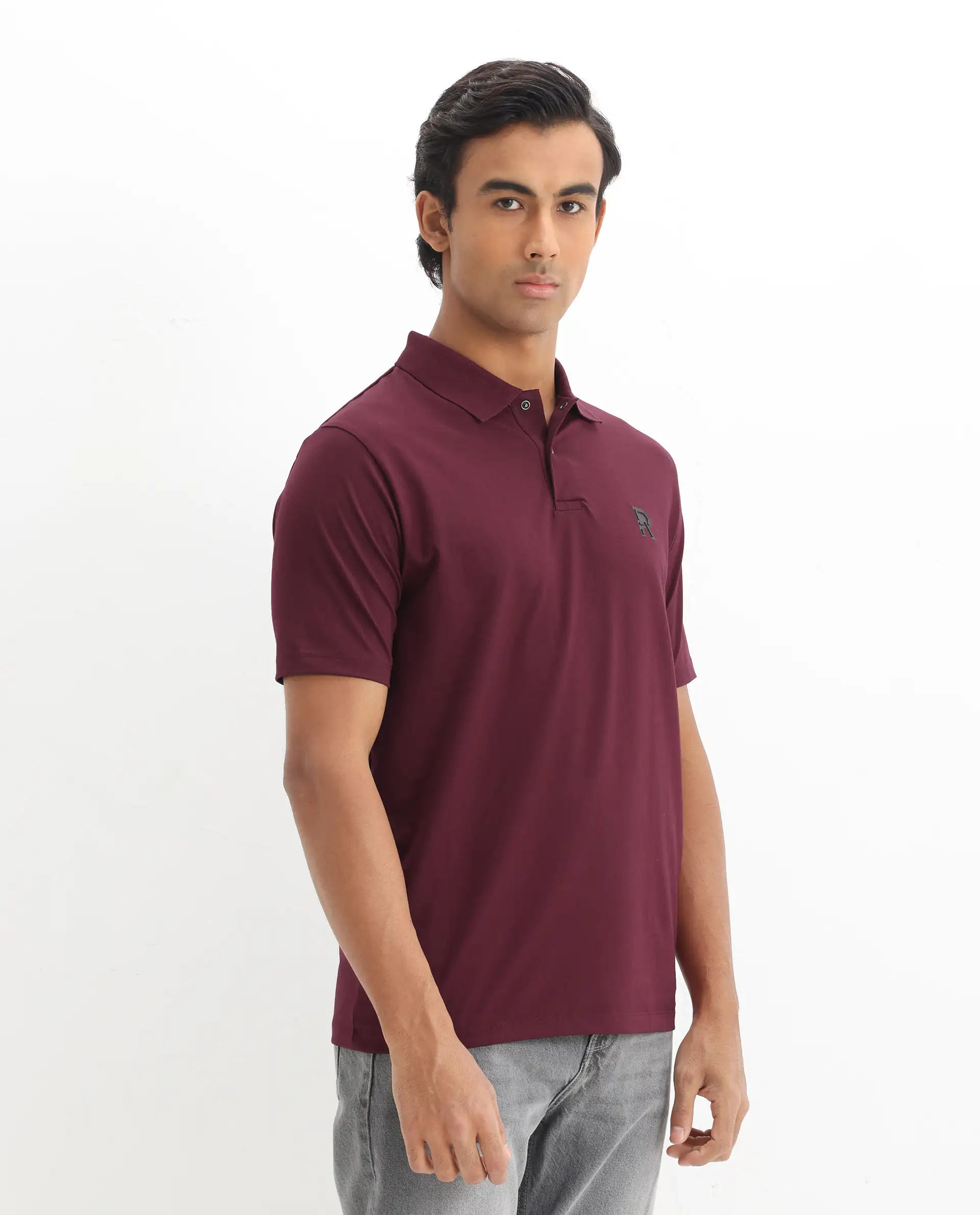 Rare Rabbit Men's Merko Maroon Cotton Plain Regular Fit Half Sleeve Polo - Image 6