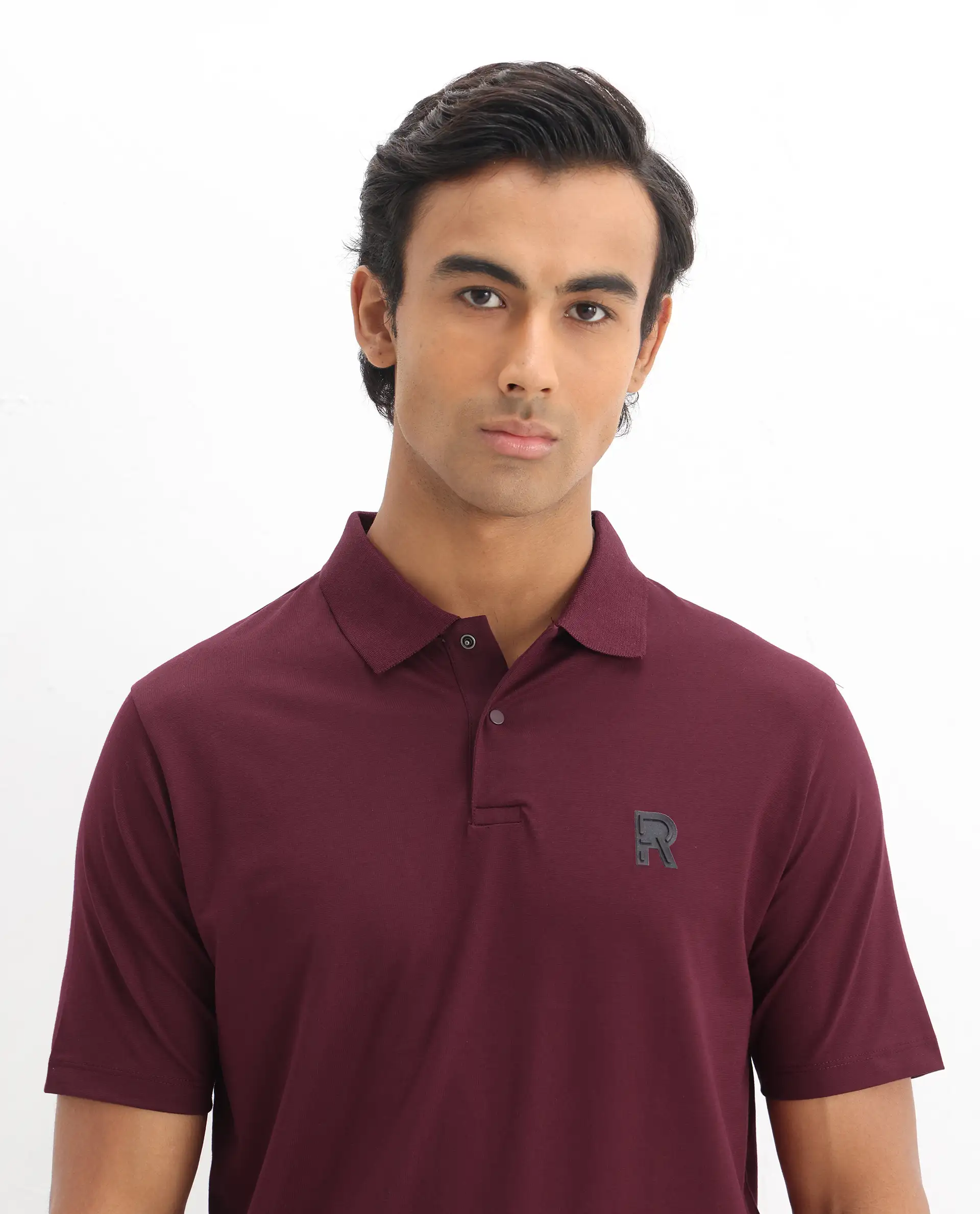 Rare Rabbit Men's Merko Maroon Cotton Plain Regular Fit Half Sleeve Polo - Image 7