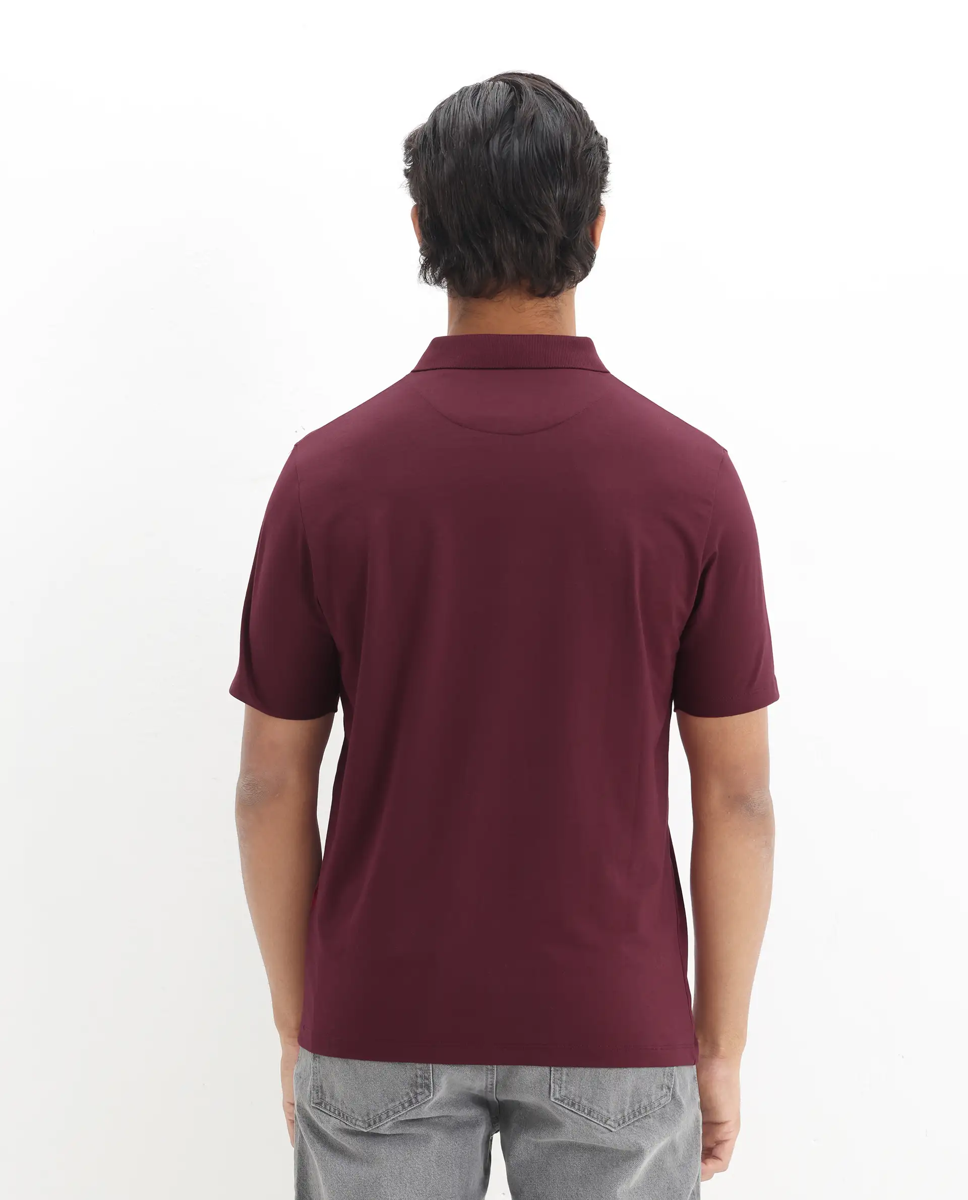 Rare Rabbit Men's Merko Maroon Cotton Plain Regular Fit Half Sleeve Polo - Image 8