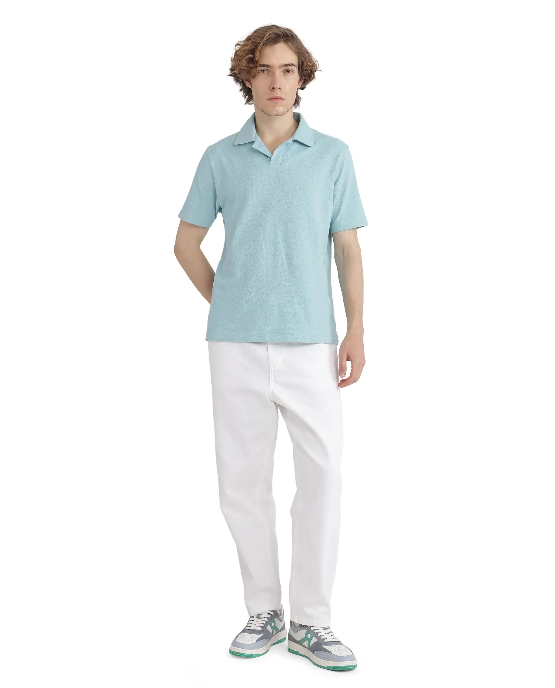 Rare Rabbit Men's Merko Turq Cotton Plain Regular Fit Half Sleeve Polo - Image 2