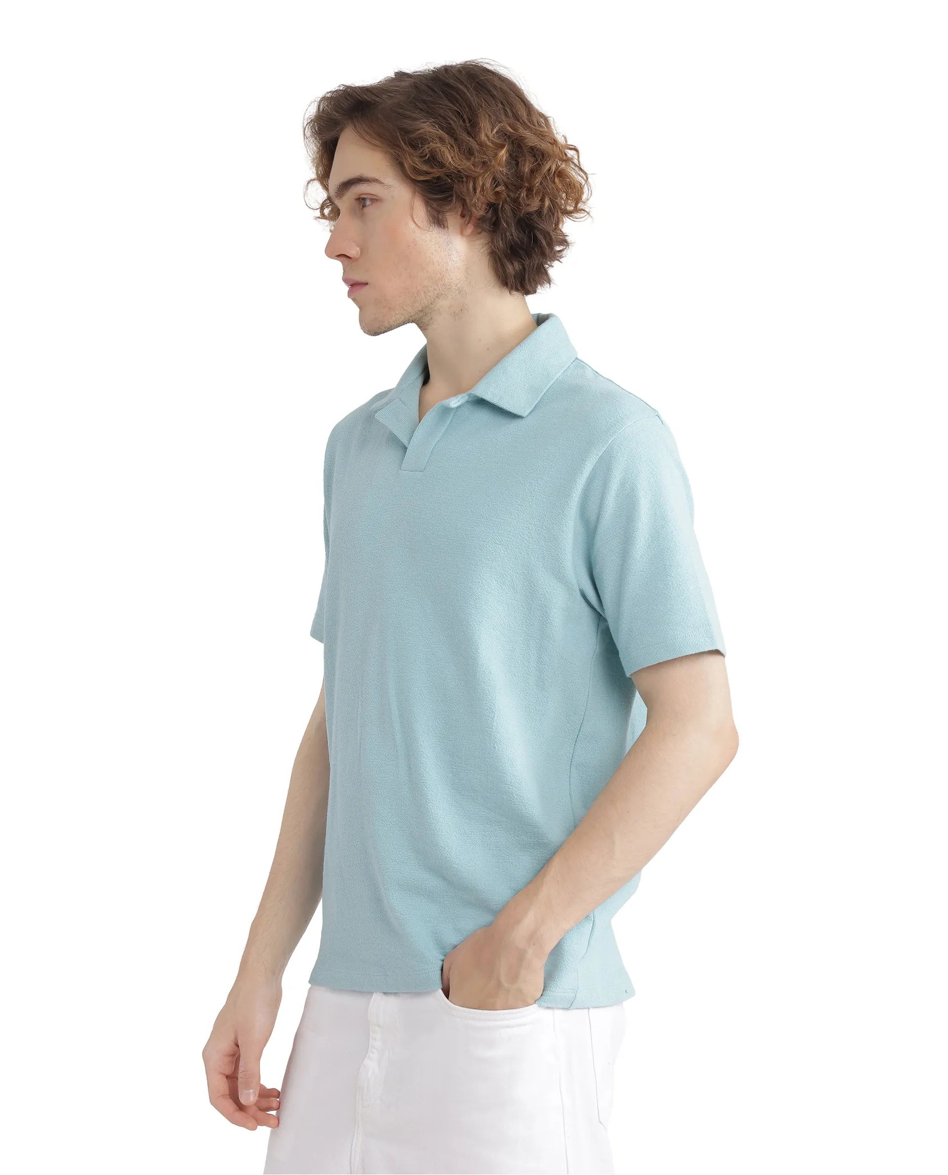 Rare Rabbit Men's Merko Turq Cotton Plain Regular Fit Half Sleeve Polo - Image 5