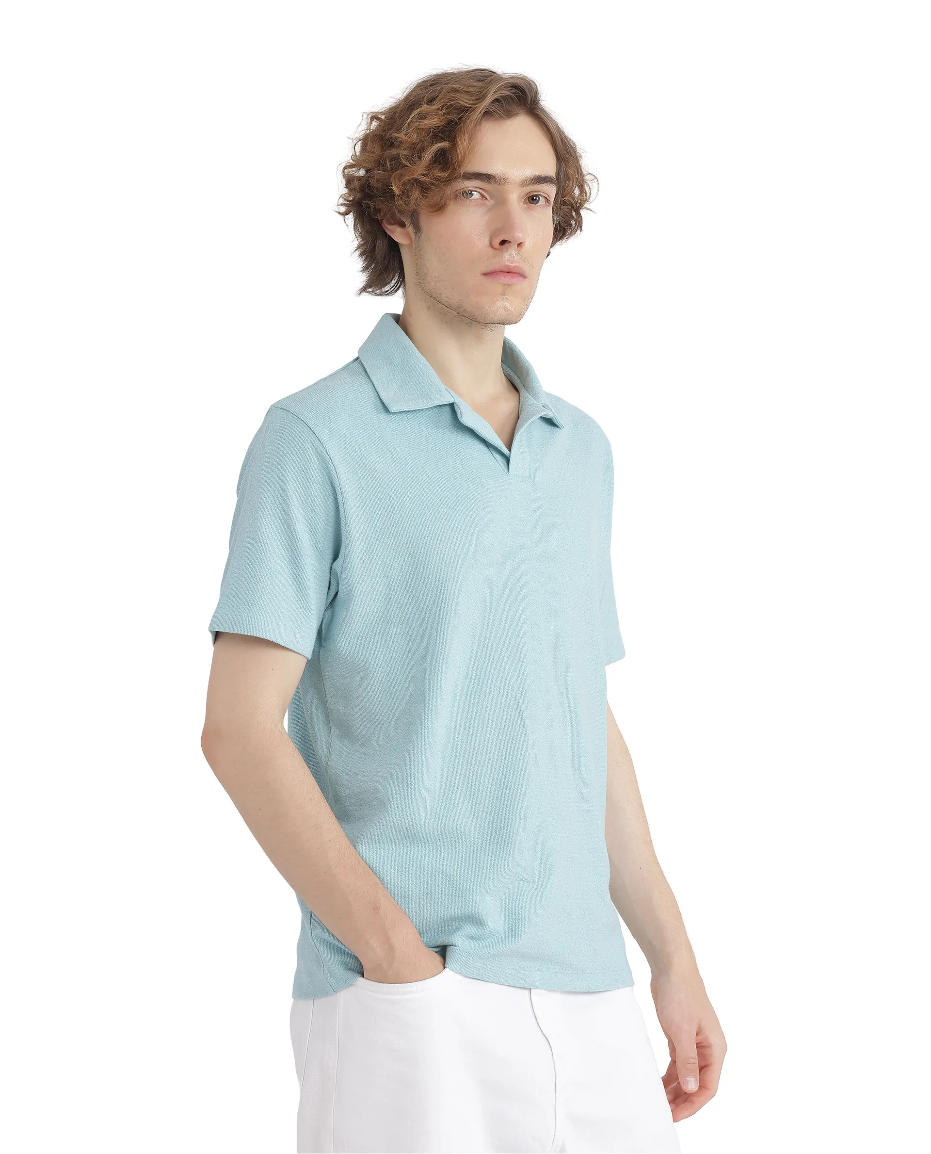 Rare Rabbit Men's Merko Turq Cotton Plain Regular Fit Half Sleeve Polo - Image 6