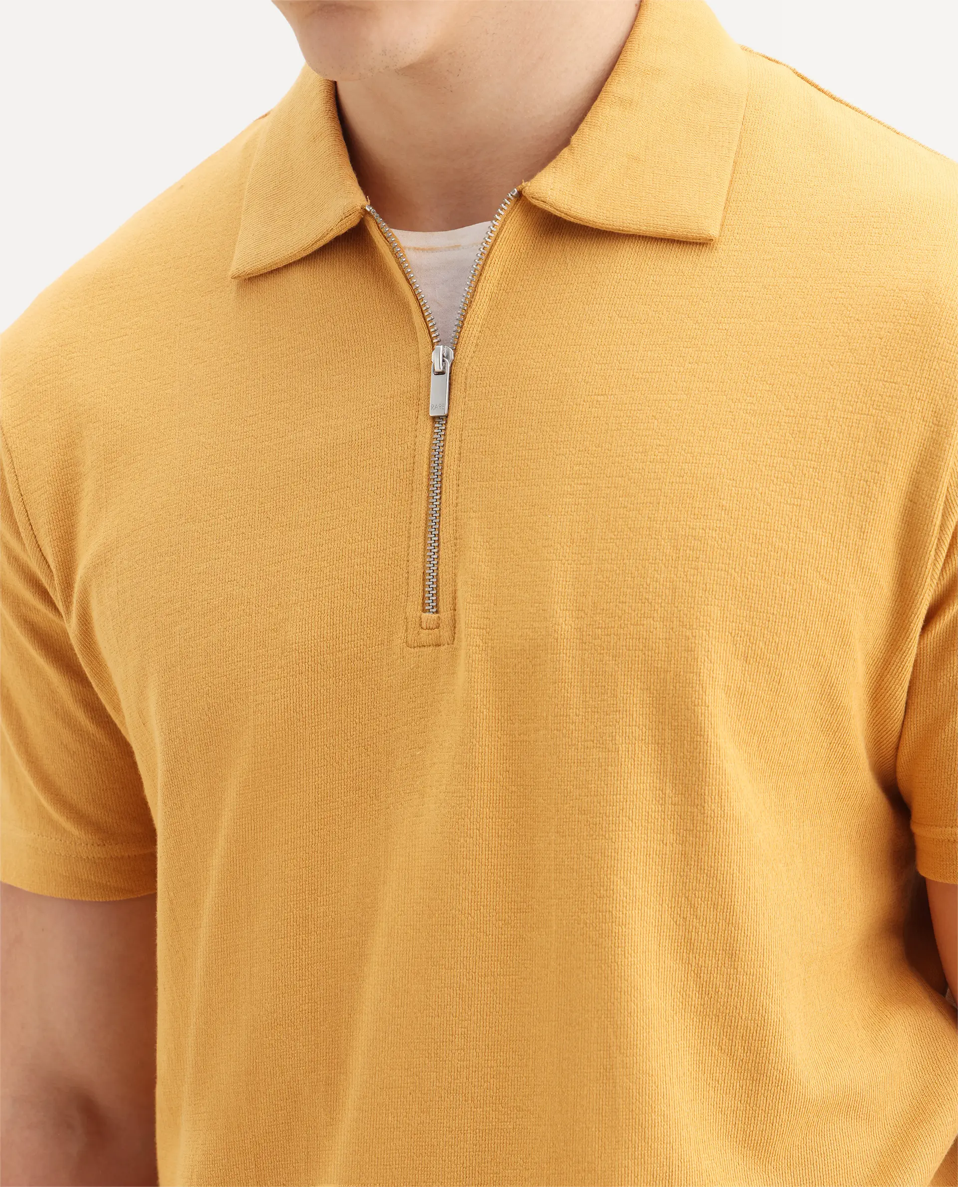 Rare Rabbit Men's Merkof Mustard Cotton Plain Regular Fit Half Sleeve Polo - Image 3