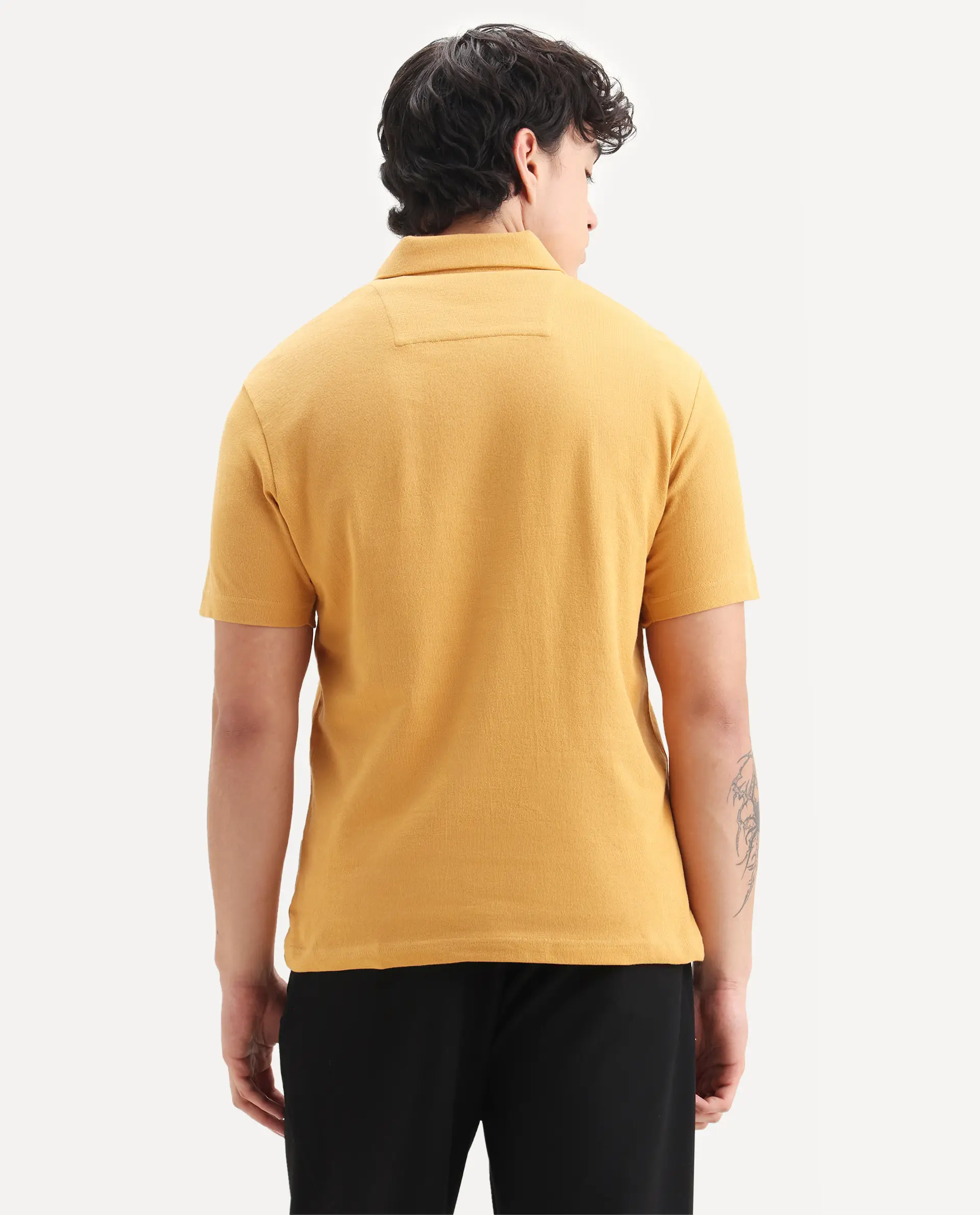 Rare Rabbit Men's Merkof Mustard Cotton Plain Regular Fit Half Sleeve Polo - Image 6