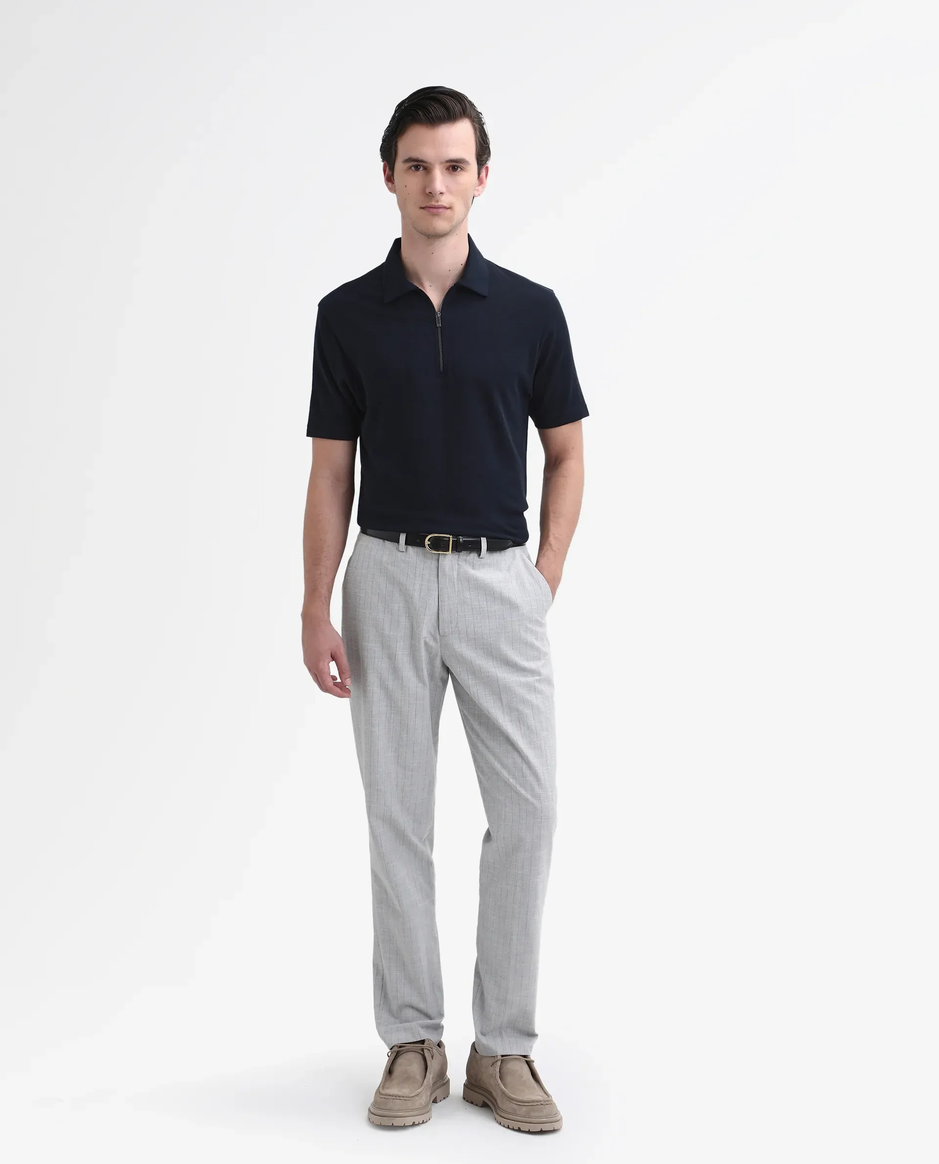 Rare Rabbit Men's Merkof Navy Cotton Plain Regular Fit Half Sleeve Polo - Image 2