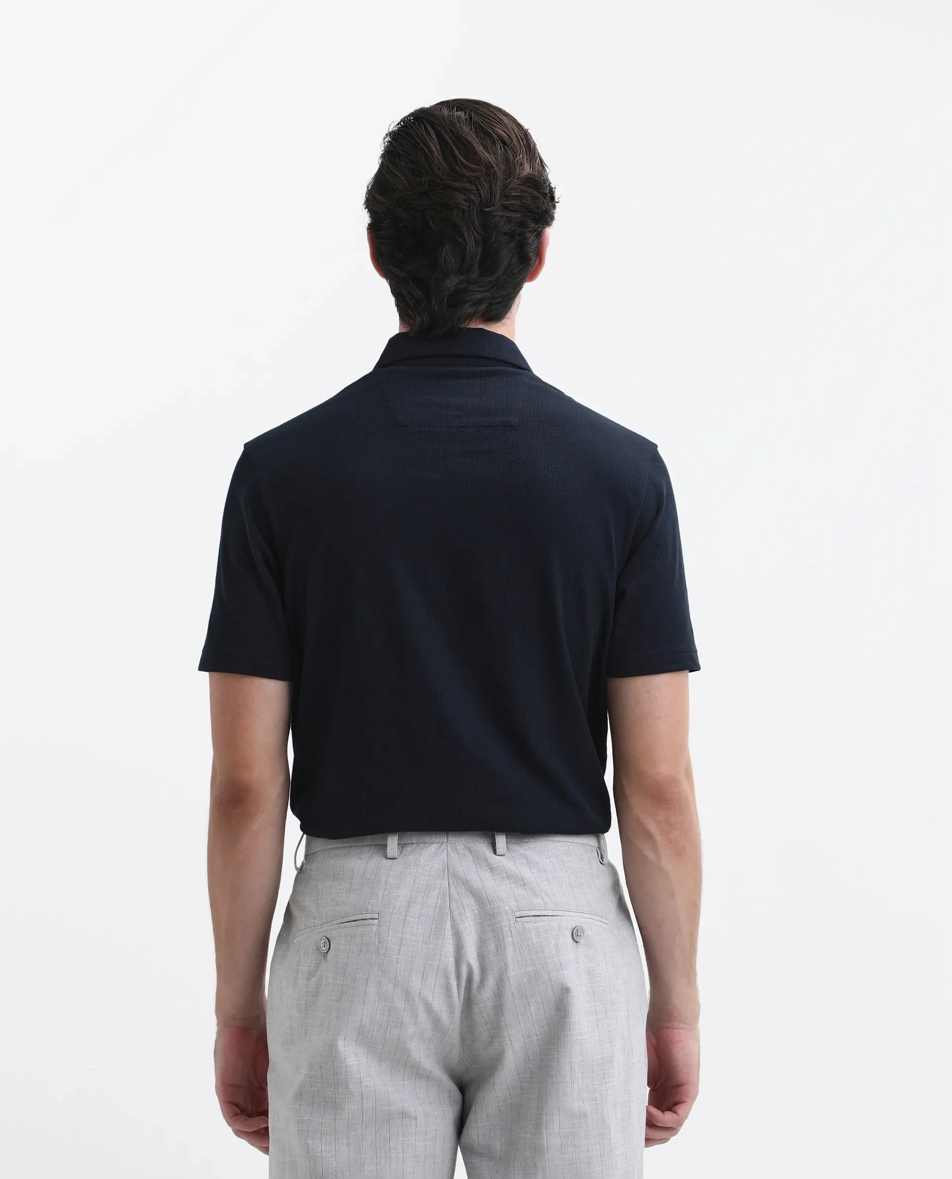 Rare Rabbit Men's Merkof Navy Cotton Plain Regular Fit Half Sleeve Polo - Image 8