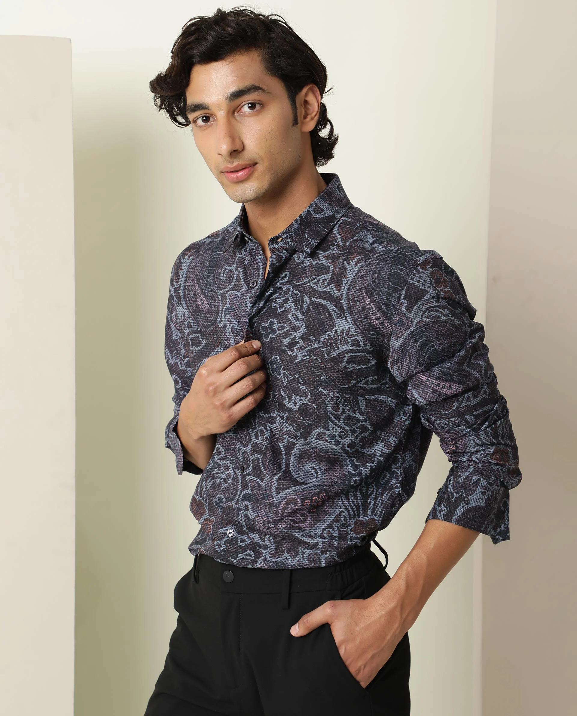 Rare Rabbit Men's Merley Dark Maroon Viscose Paisley Print Regular Fit Full Sleeve Collared Shirt - Image 2