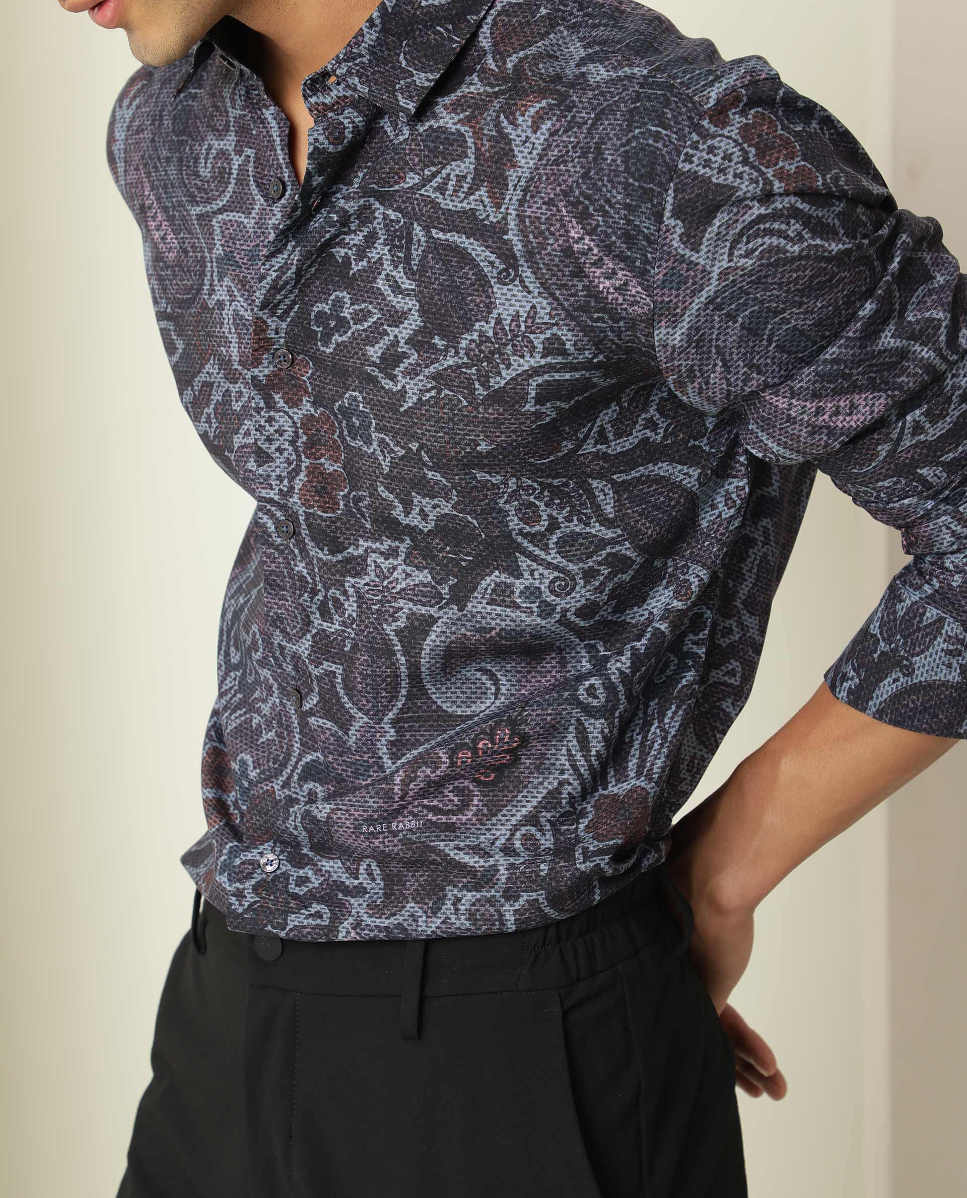 Rare Rabbit Men's Merley Dark Maroon Viscose Paisley Print Regular Fit Full Sleeve Collared Shirt - Image 3
