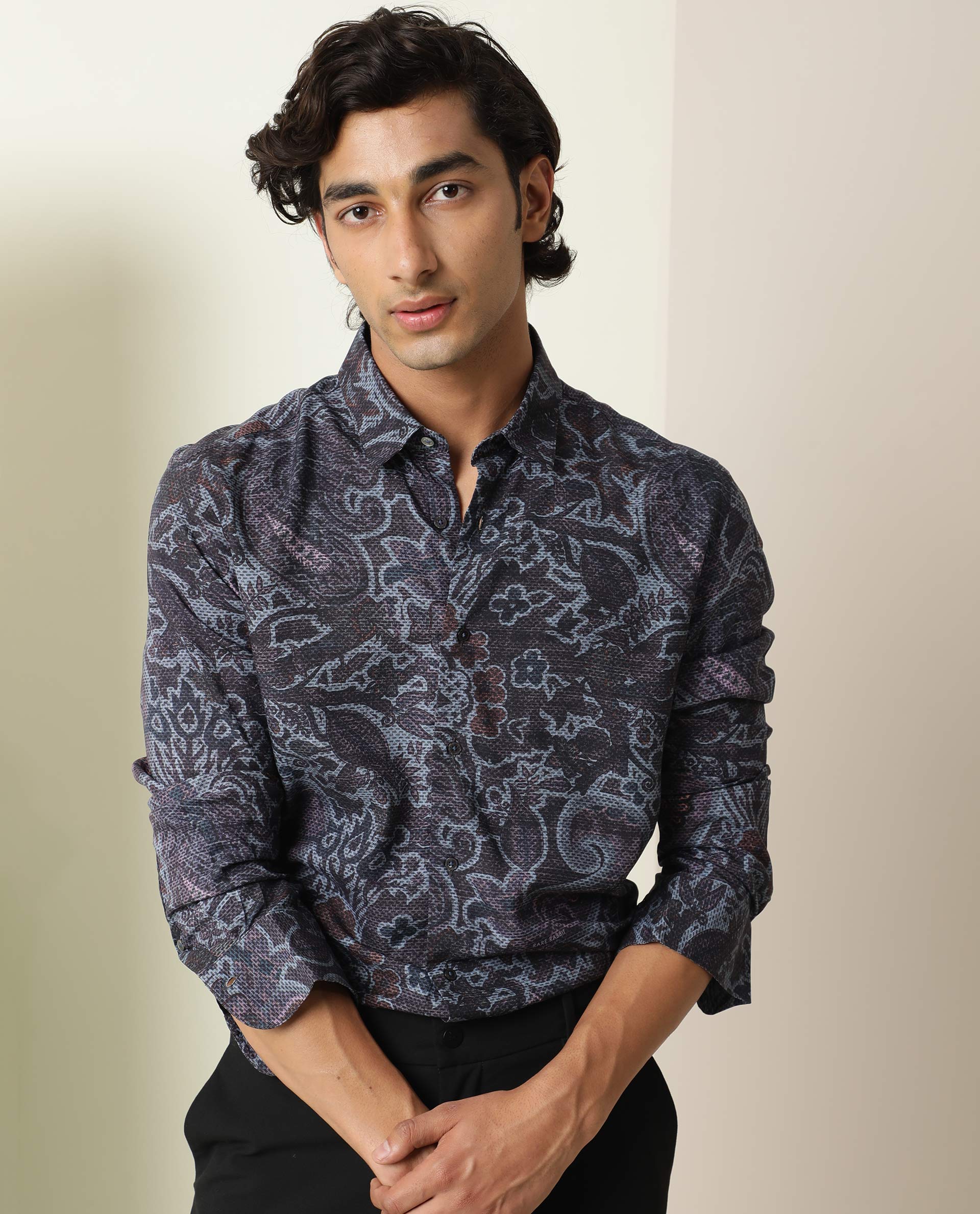 Rare Rabbit Men's Merley Dark Maroon Viscose Paisley Print Regular Fit Full Sleeve Collared Shirt - Image 8