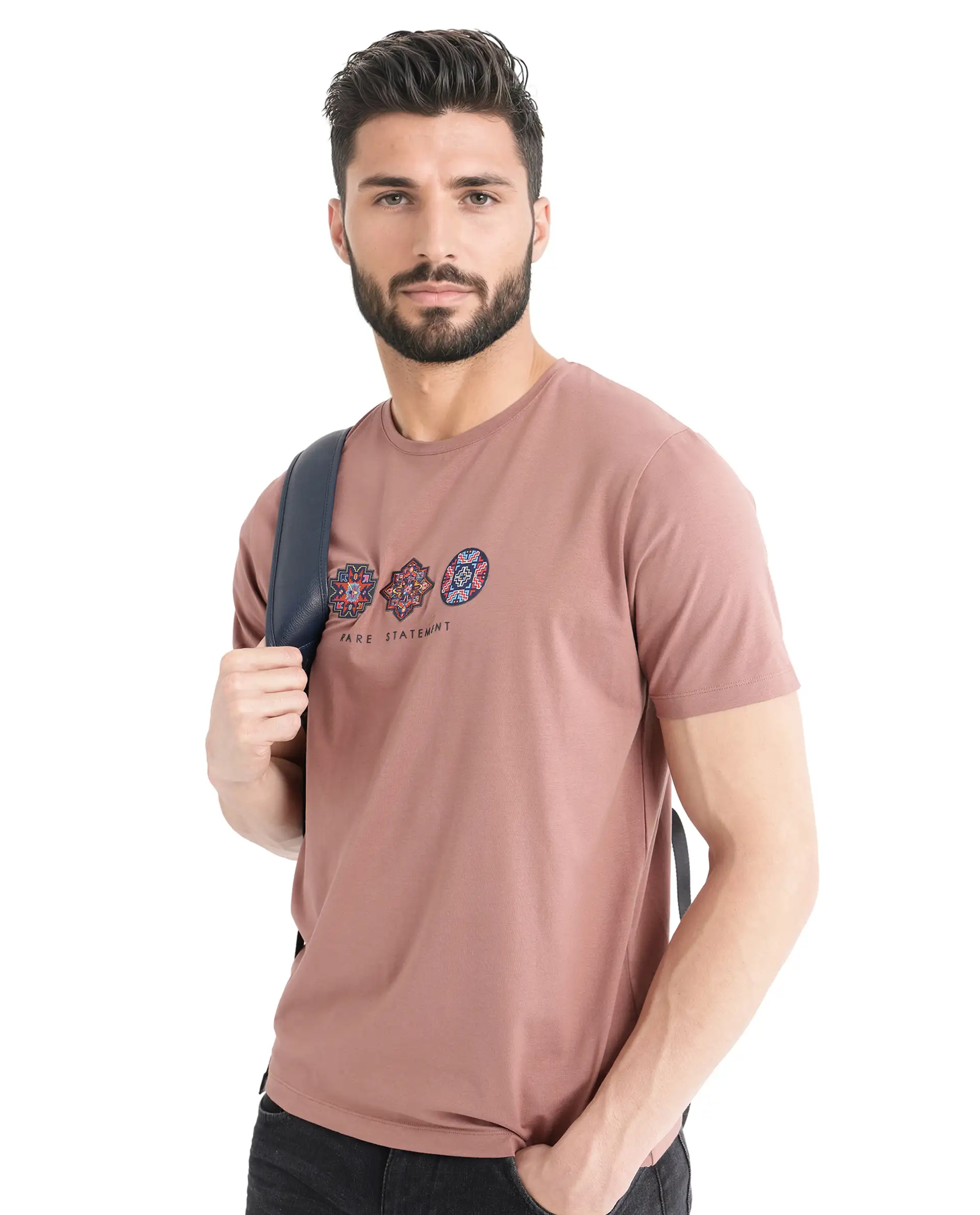 Rare Rabbit Men's Merlo Dusky Brown Cotton Blend Graphic Print Regular Fit Half Sleeve Crew Neck T-Shirt - Image 4