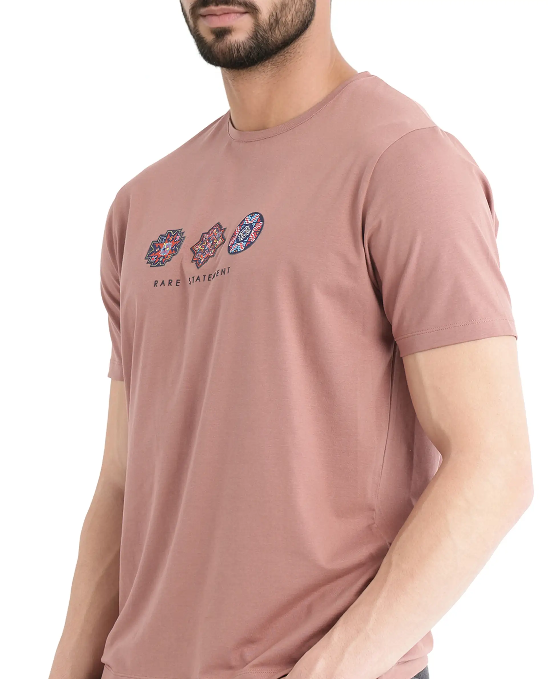 Rare Rabbit Men's Merlo Dusky Brown Cotton Blend Graphic Print Regular Fit Half Sleeve Crew Neck T-Shirt - Image 5