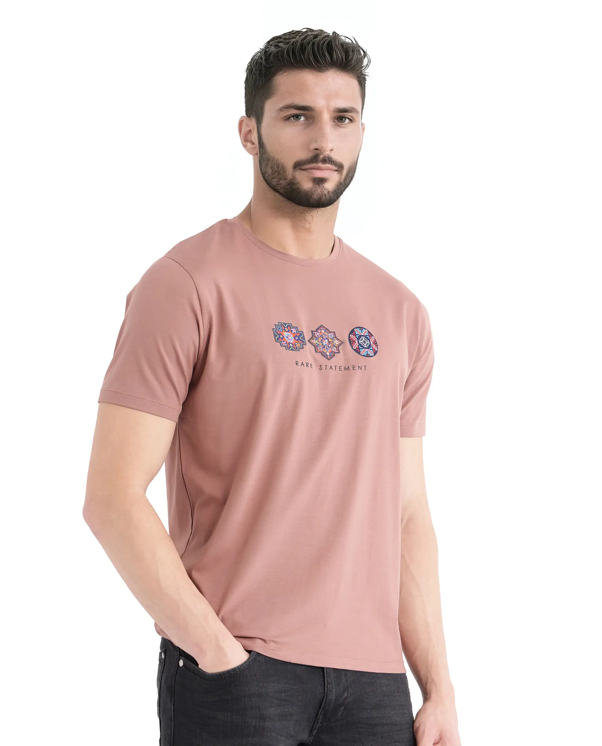 Rare Rabbit Men's Merlo Dusky Brown Cotton Blend Graphic Print Regular Fit Half Sleeve Crew Neck T-Shirt - Image 7