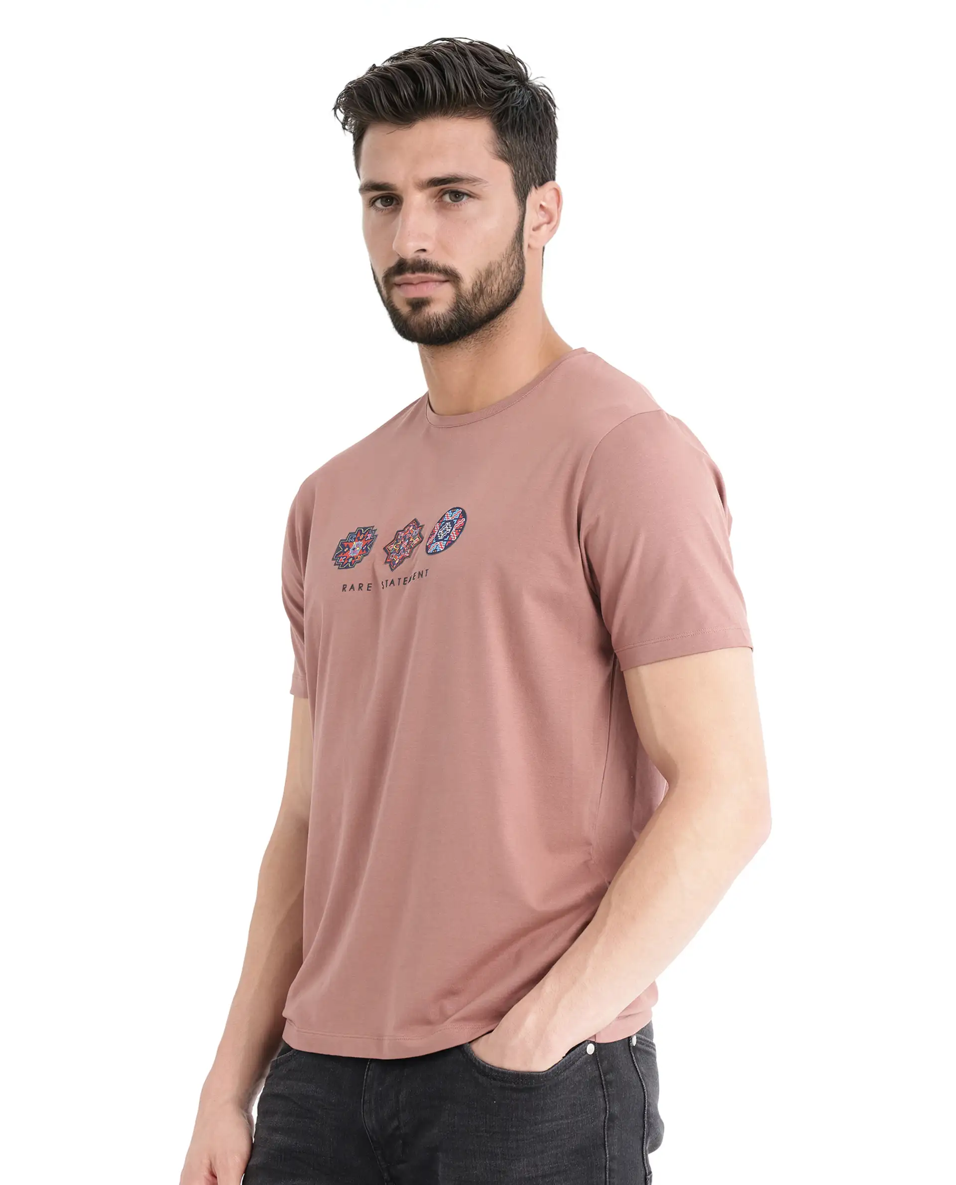 Rare Rabbit Men's Merlo Dusky Brown Cotton Blend Graphic Print Regular Fit Half Sleeve Crew Neck T-Shirt - Image 8