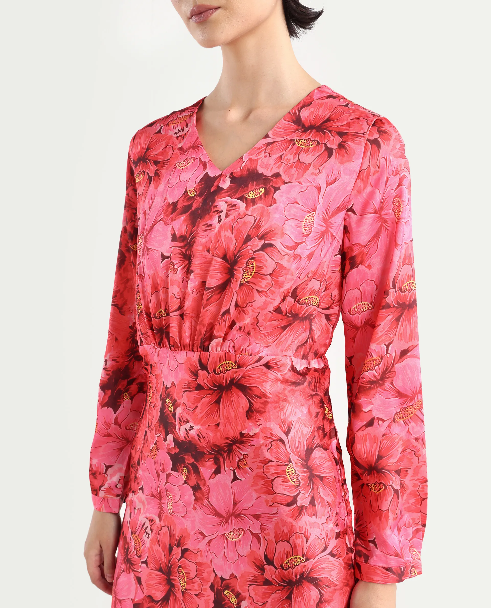 Rareism Women's Merlot Maroon Cotton V-Neck Floral Print Maxi Regular Fit Dress - Image 4